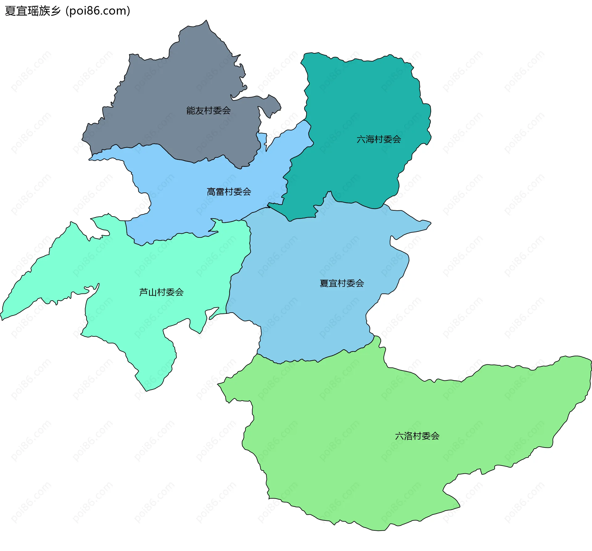 夏宜瑶族乡边界地图(五级行政区划)