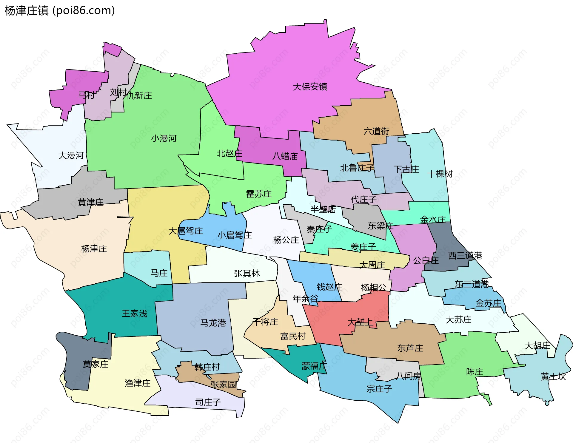 杨津庄镇边界地图(五级行政区划)