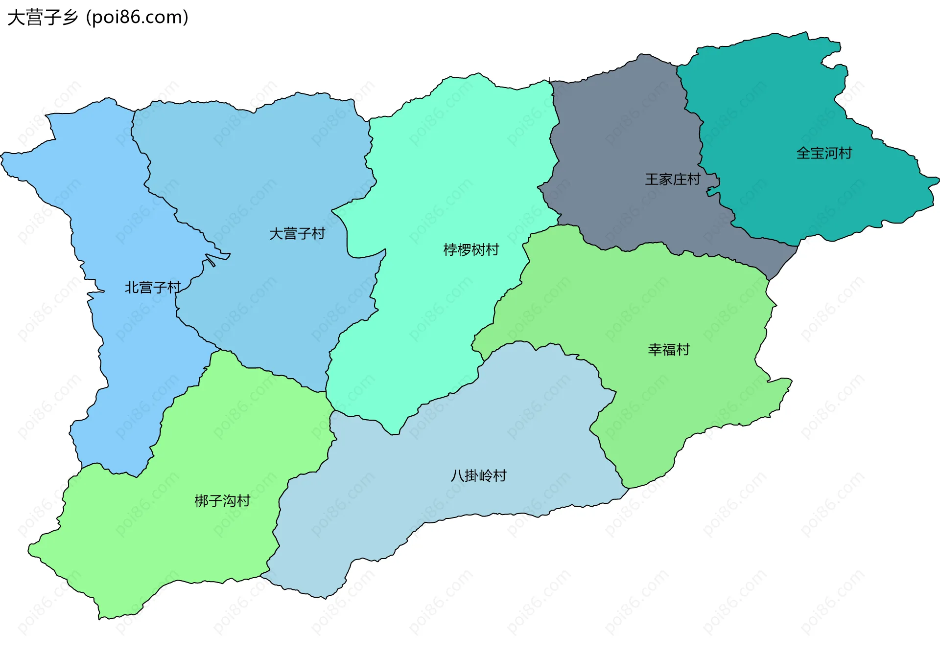 大营子乡边界地图(五级行政区划)