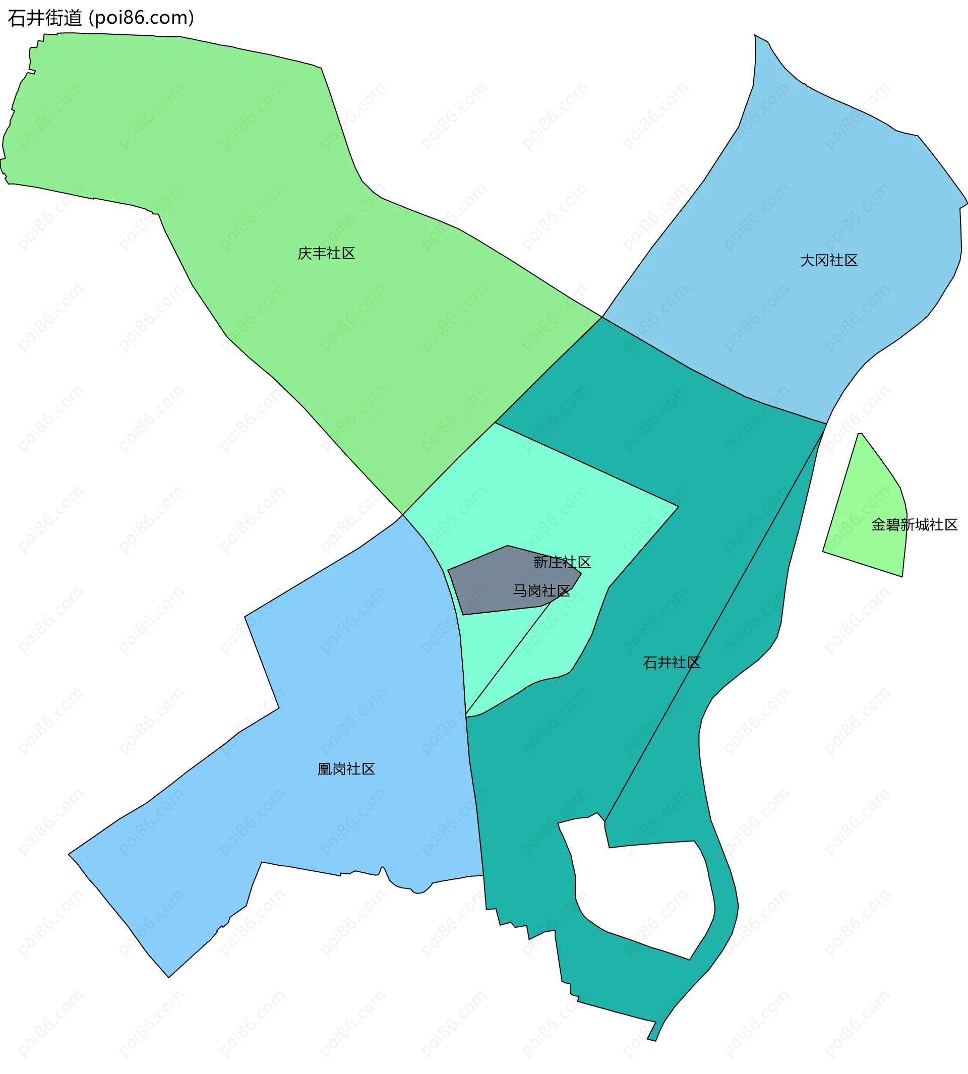 石井街道边界地图(五级行政区划)