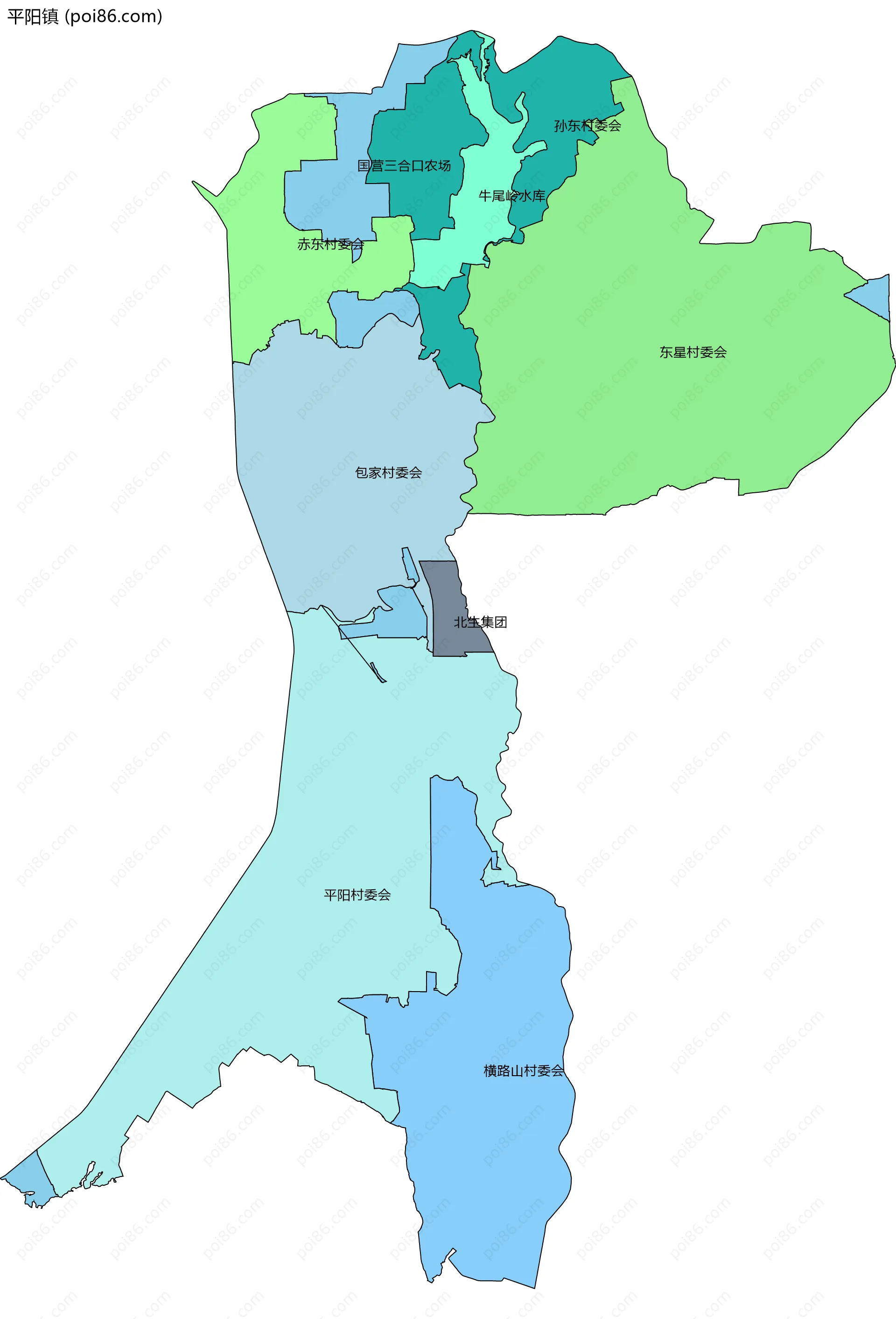 平阳镇边界地图(五级行政区划)