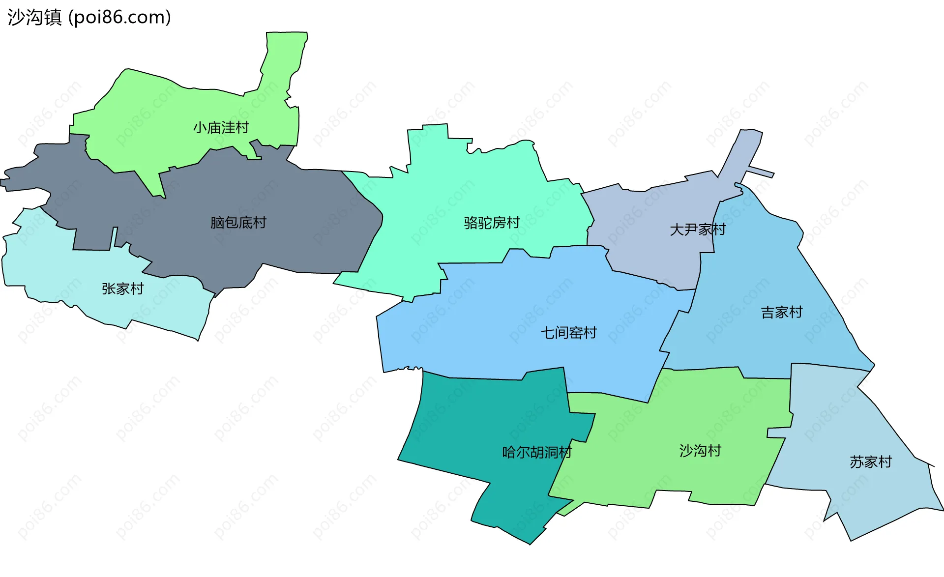 沙沟镇边界地图(五级行政区划)