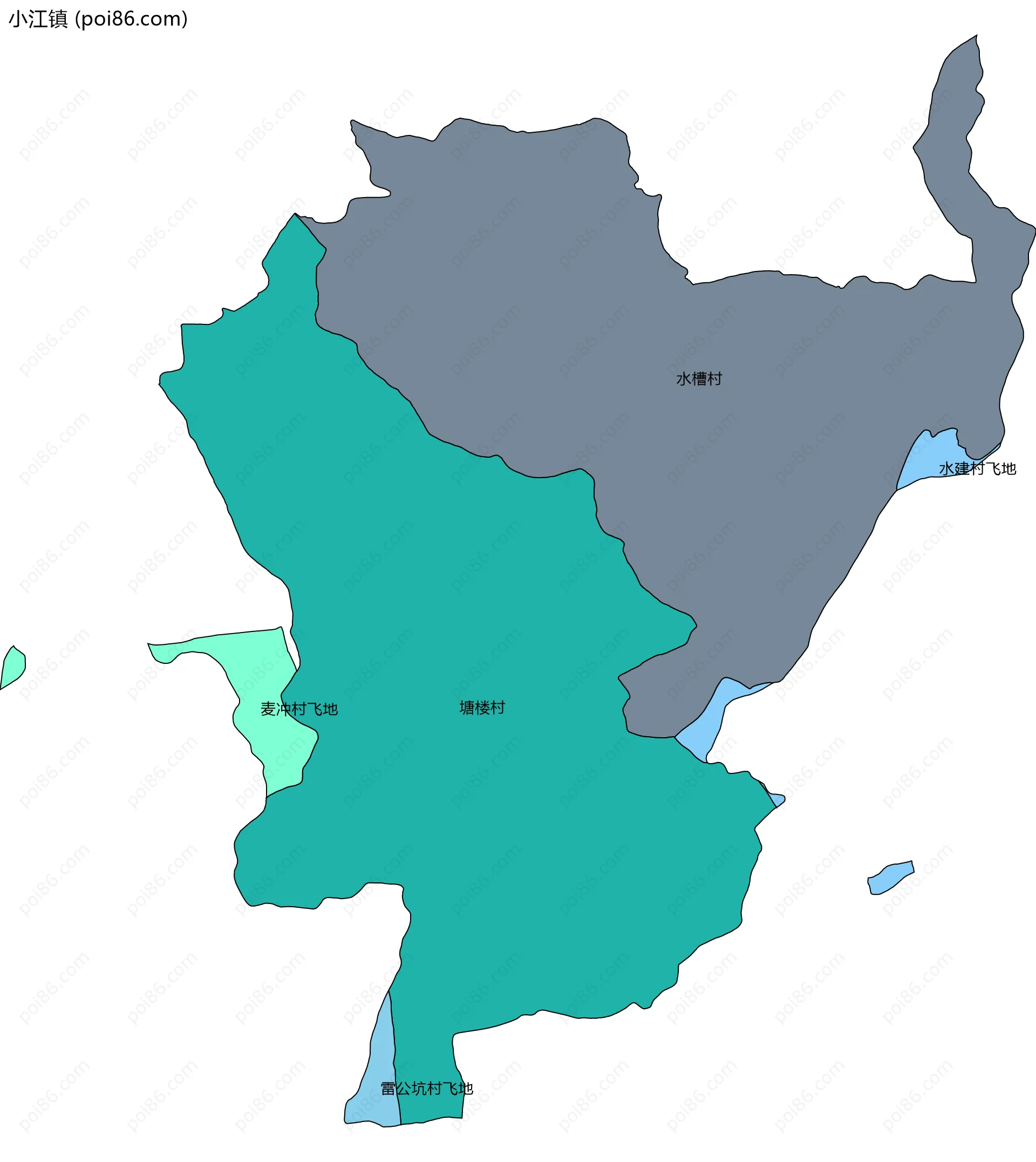 小江镇边界地图(五级行政区划)