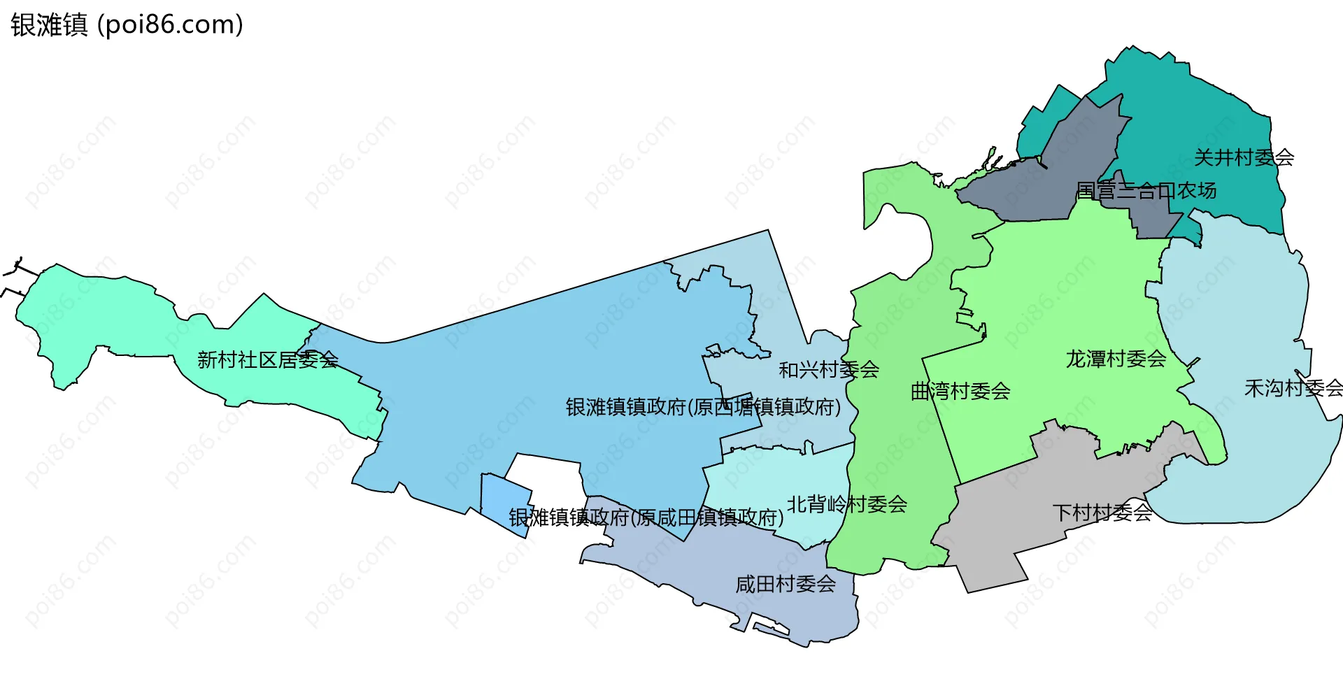 银滩镇边界地图(五级行政区划)
