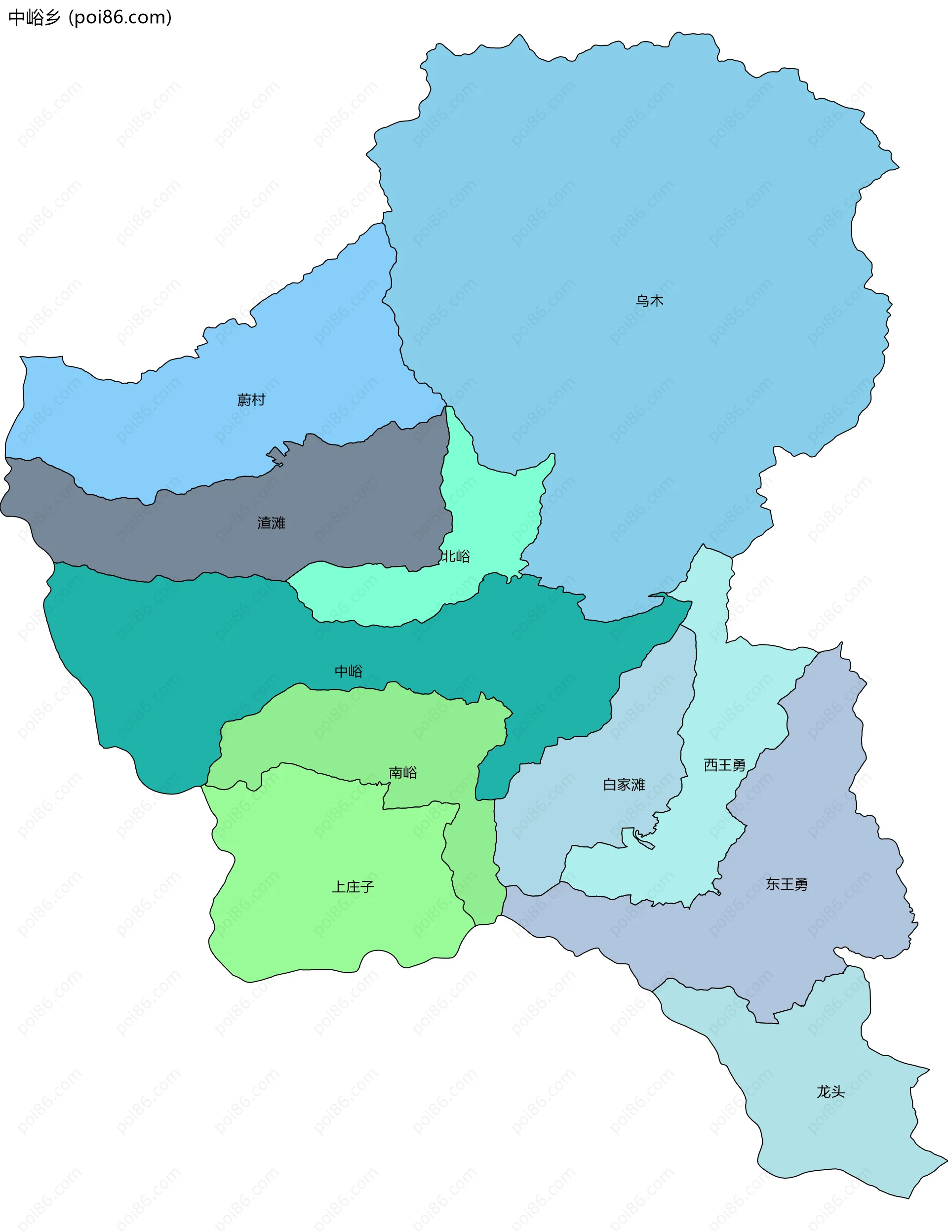 中峪乡边界地图(五级行政区划)