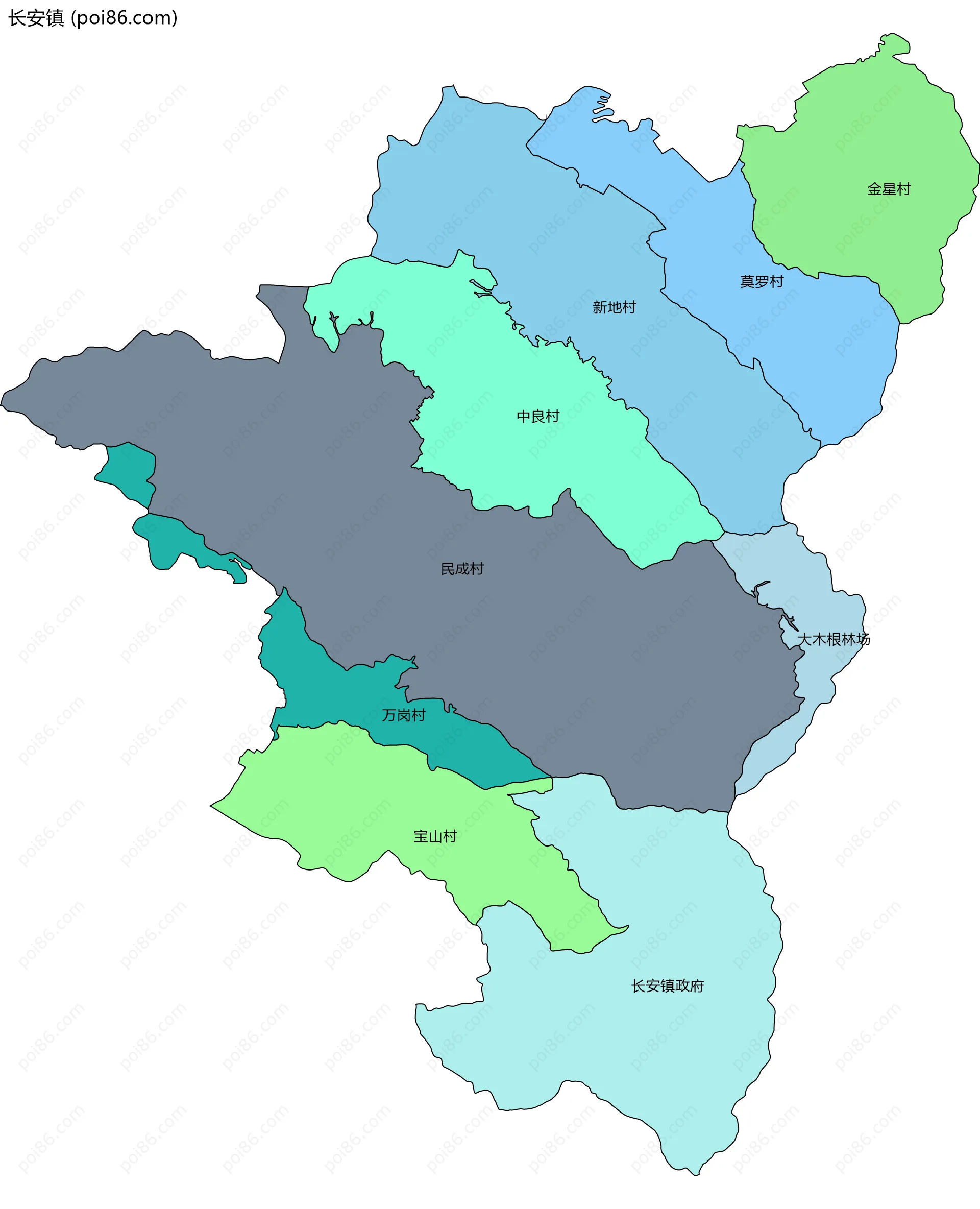 长安镇边界地图(五级行政区划)