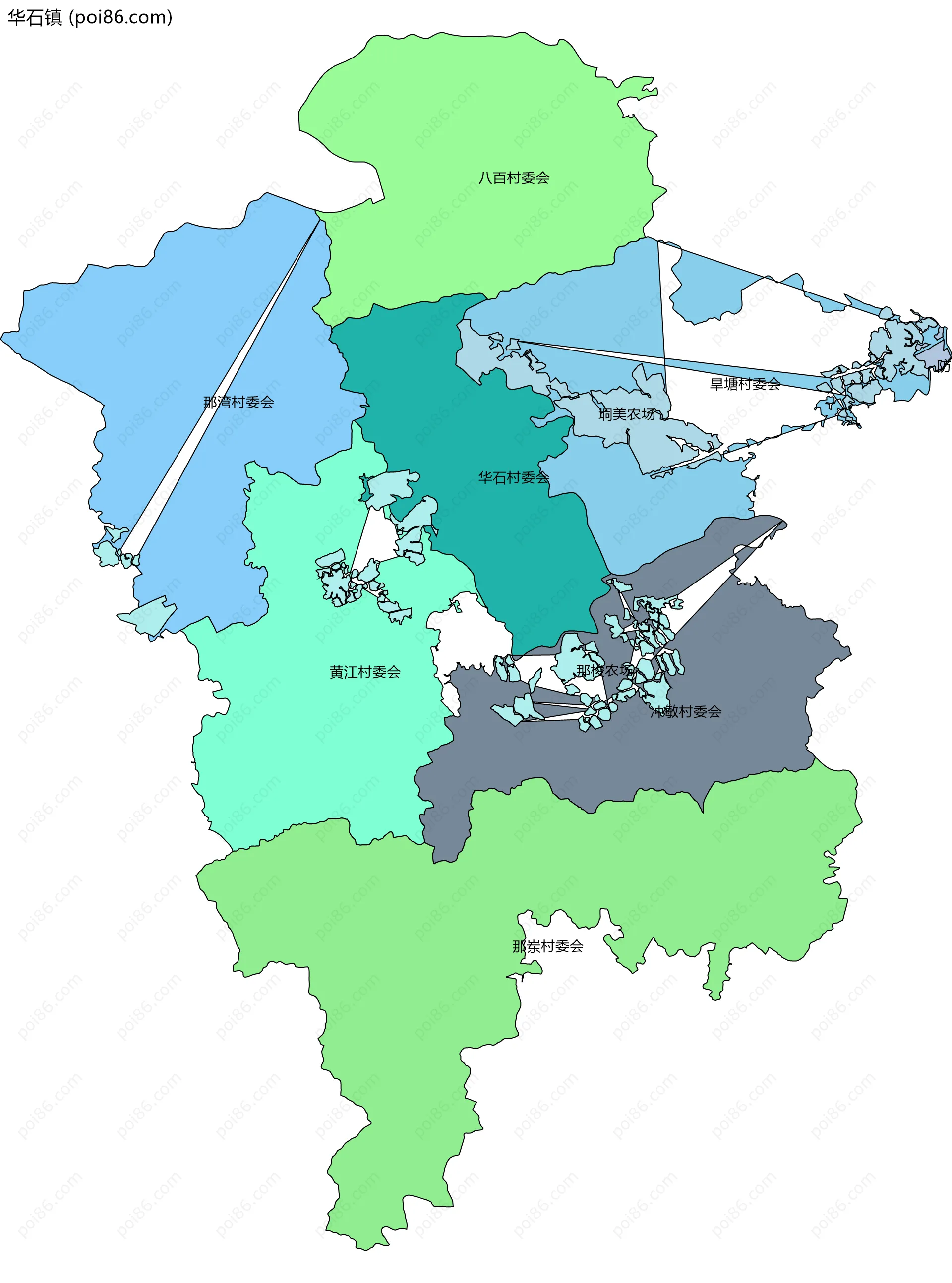 华石镇边界地图(五级行政区划)