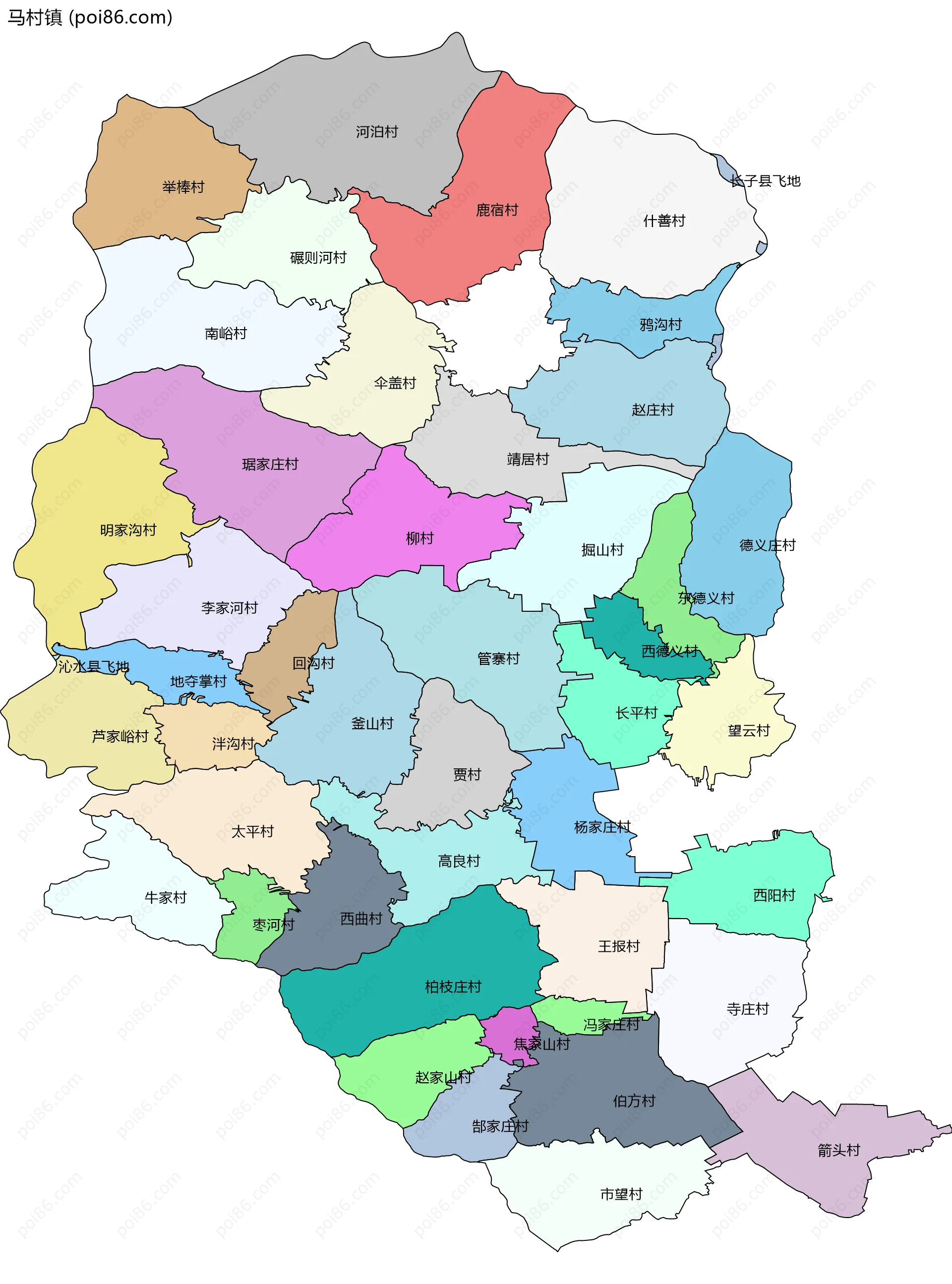 马村镇边界地图(五级行政区划)