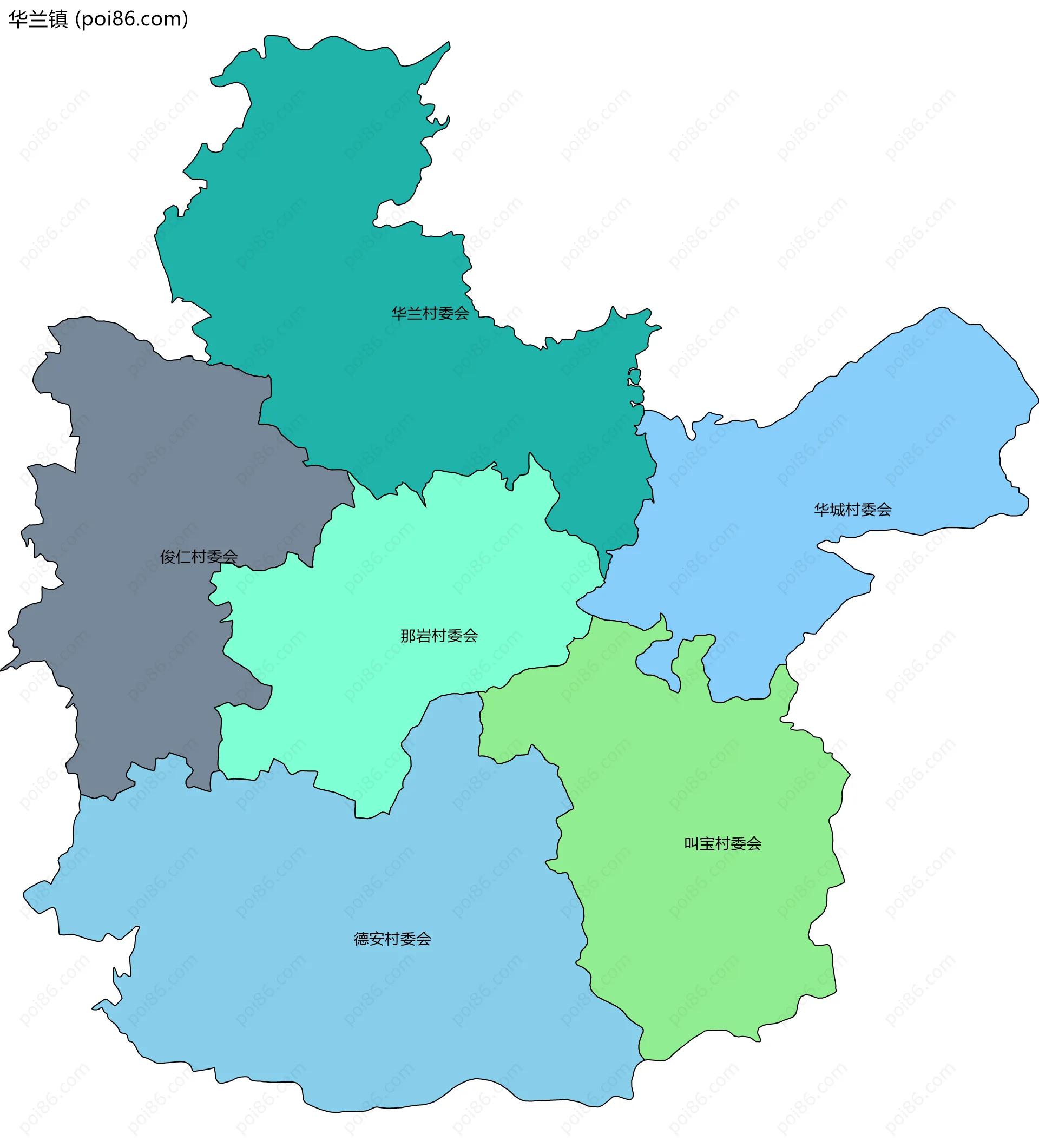 华兰镇边界地图(五级行政区划)