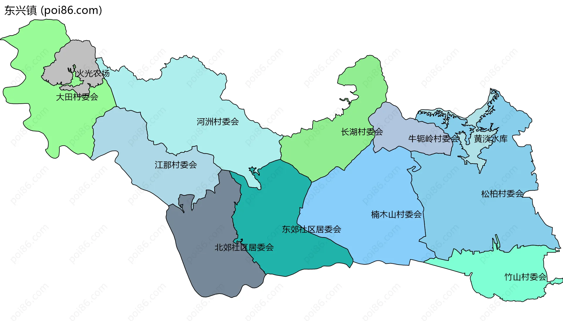 东兴镇边界地图(五级行政区划)