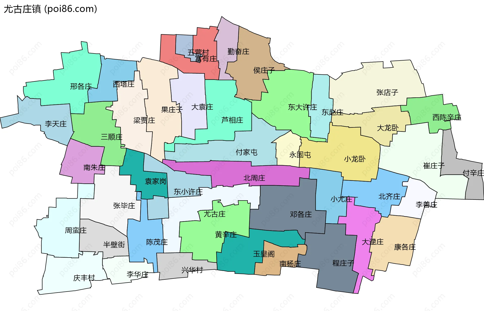尤古庄镇边界地图(五级行政区划)