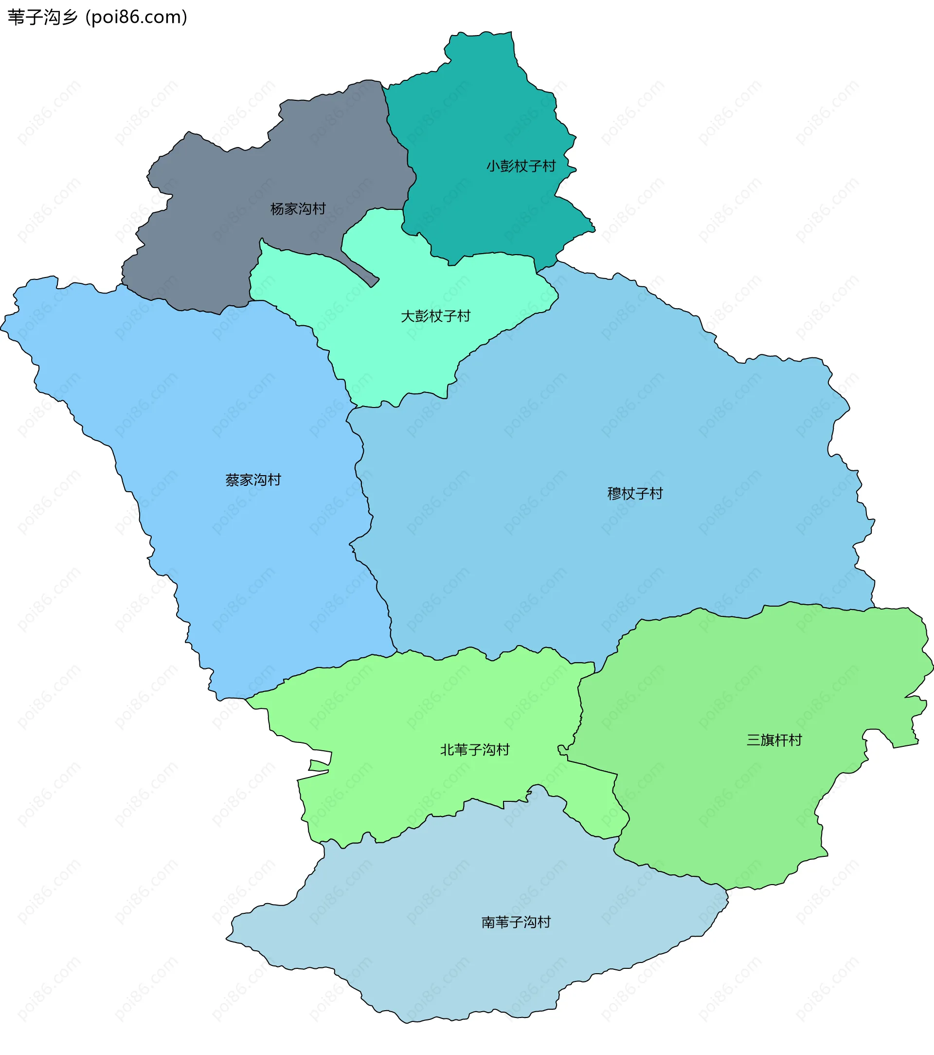 苇子沟乡边界地图(五级行政区划)