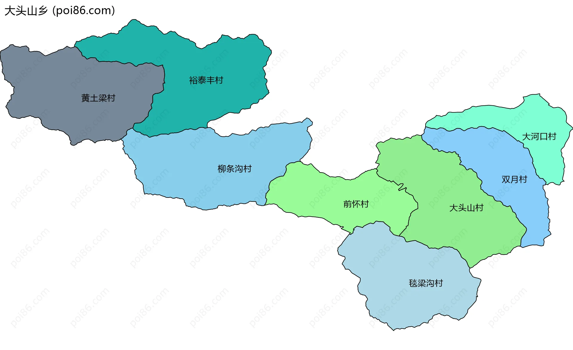 大头山乡边界地图(五级行政区划)