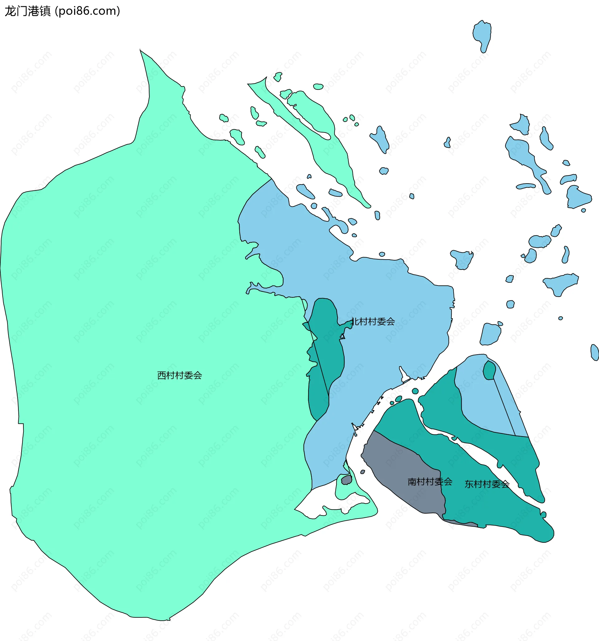 龙门港镇边界地图(五级行政区划)