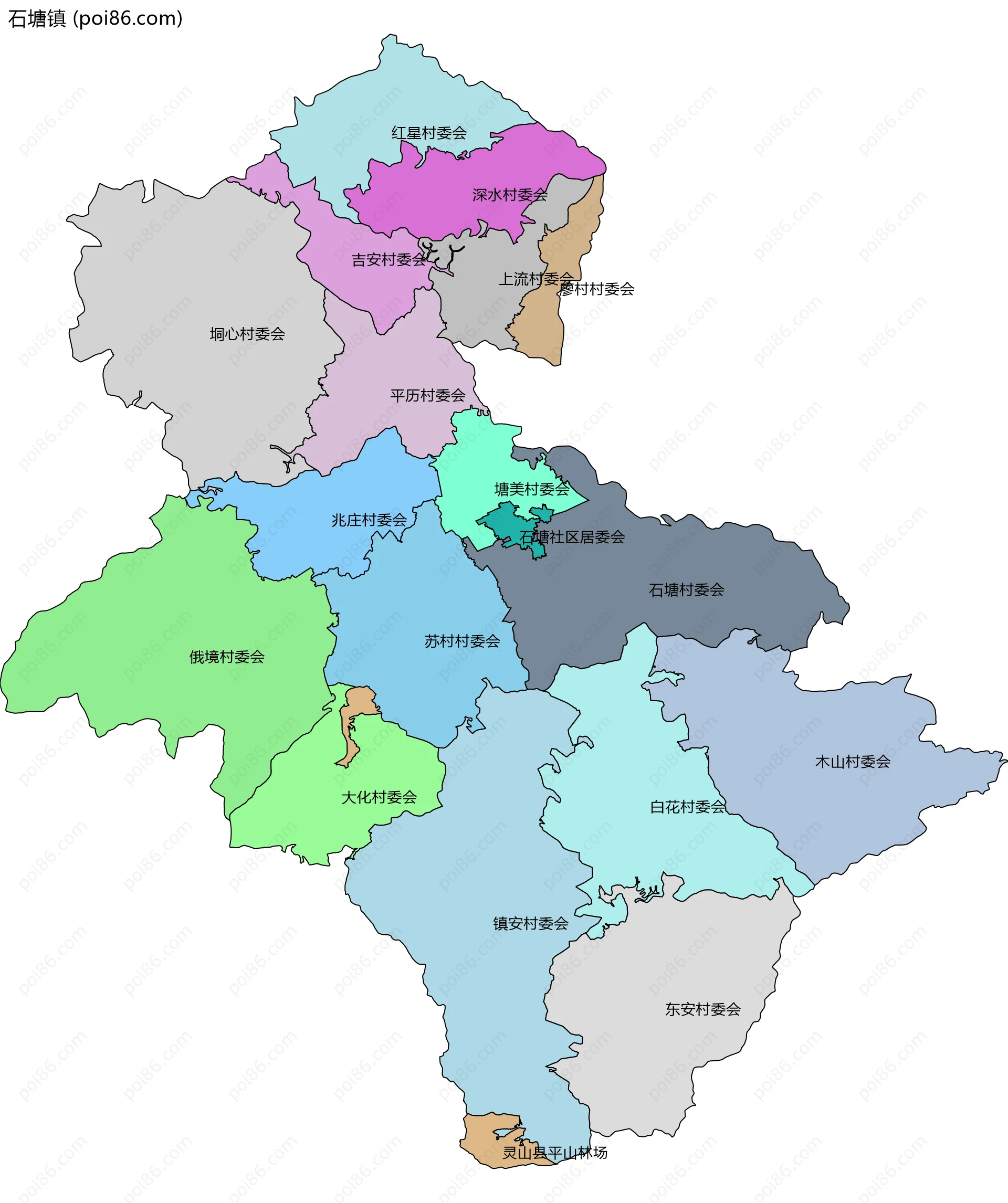 石塘镇边界地图(五级行政区划)