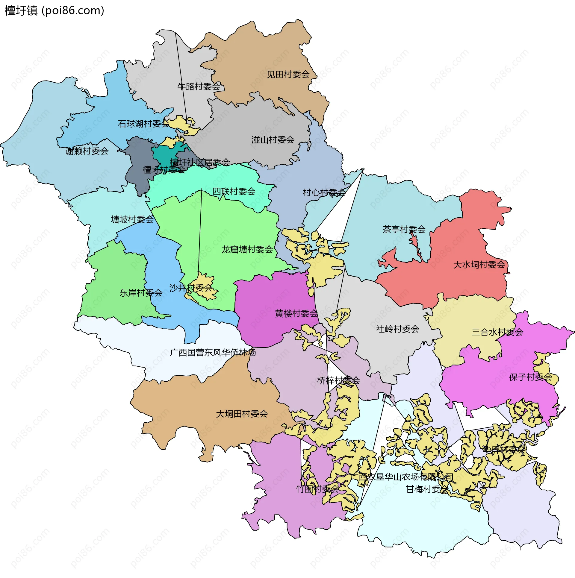 檀圩镇边界地图(五级行政区划)