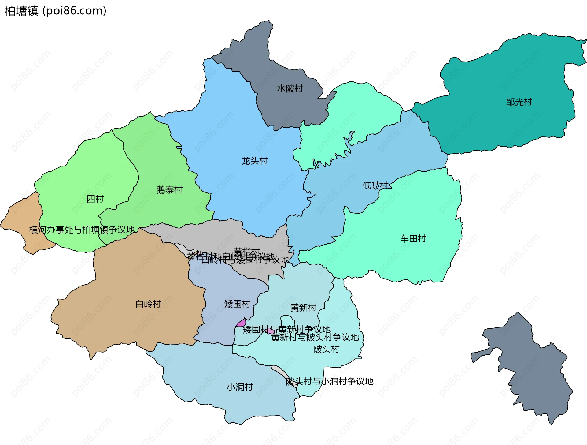 柏塘镇边界地图(五级行政区划)