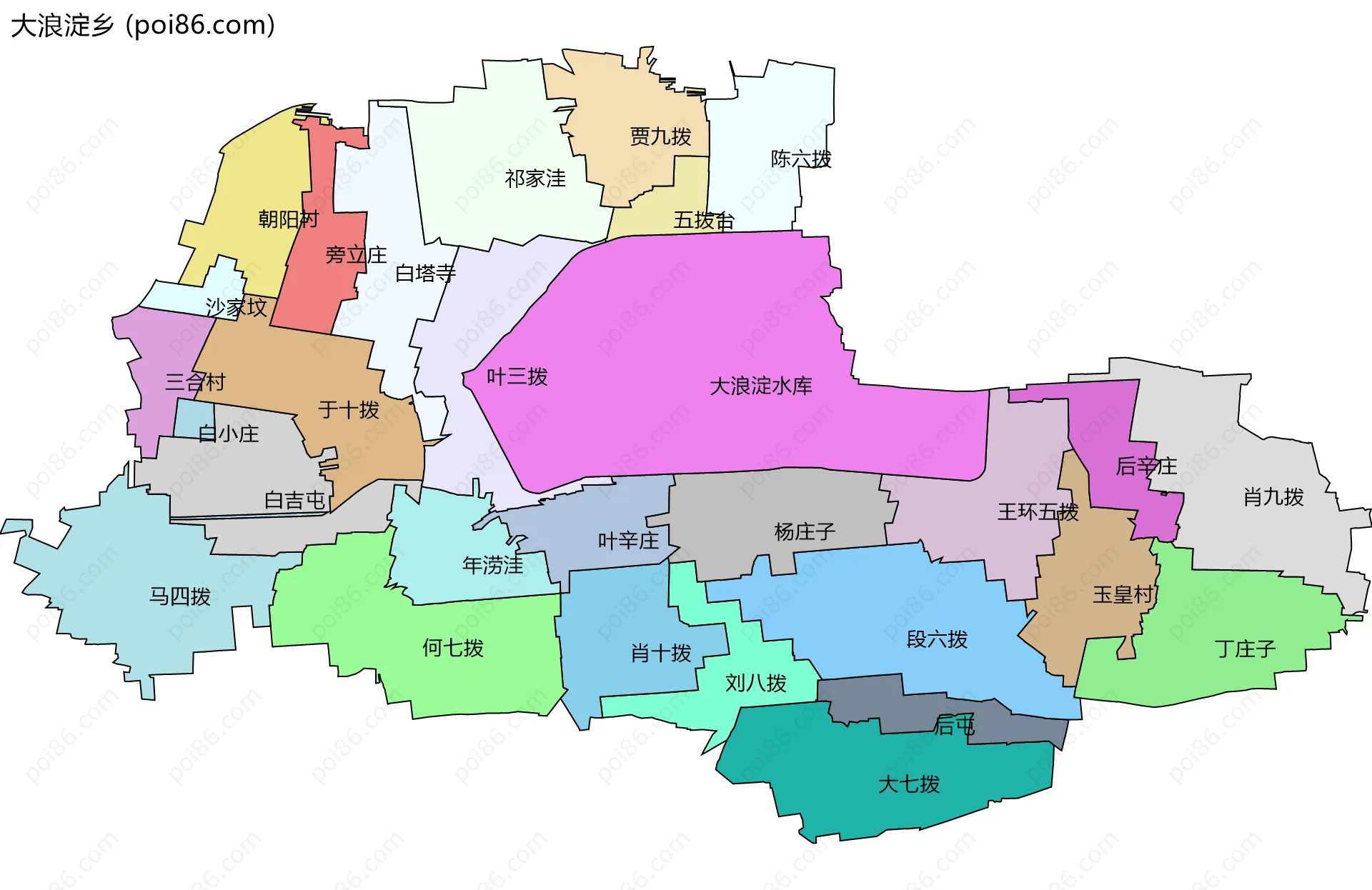 大浪淀乡边界地图(五级行政区划)