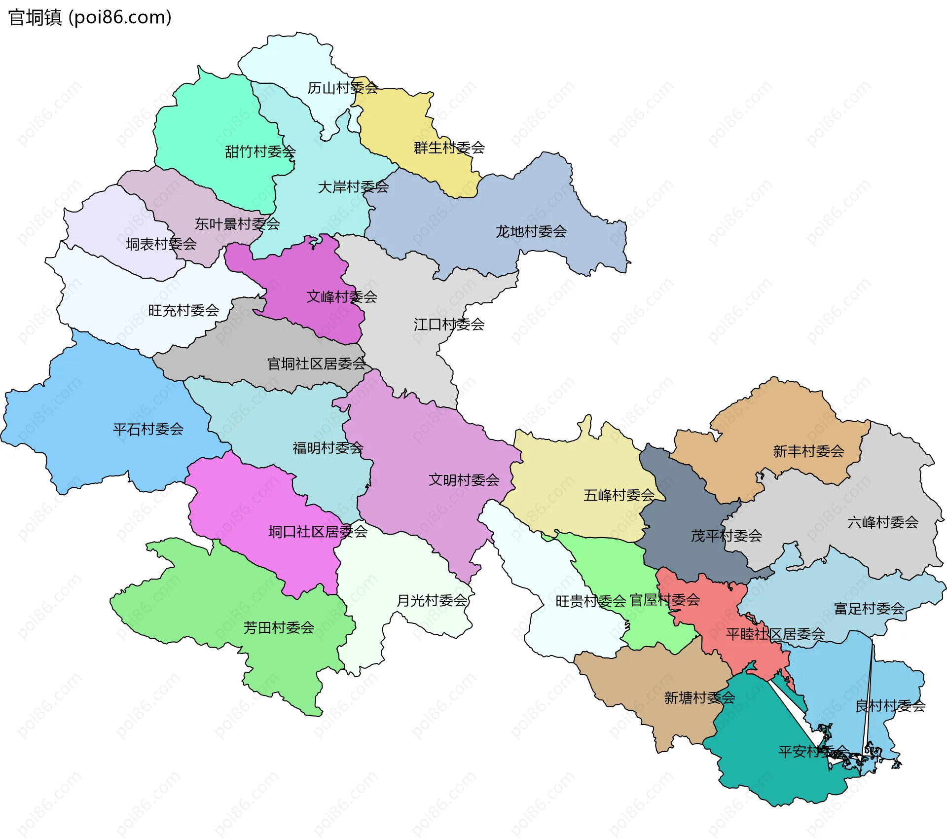 官垌镇边界地图(五级行政区划)