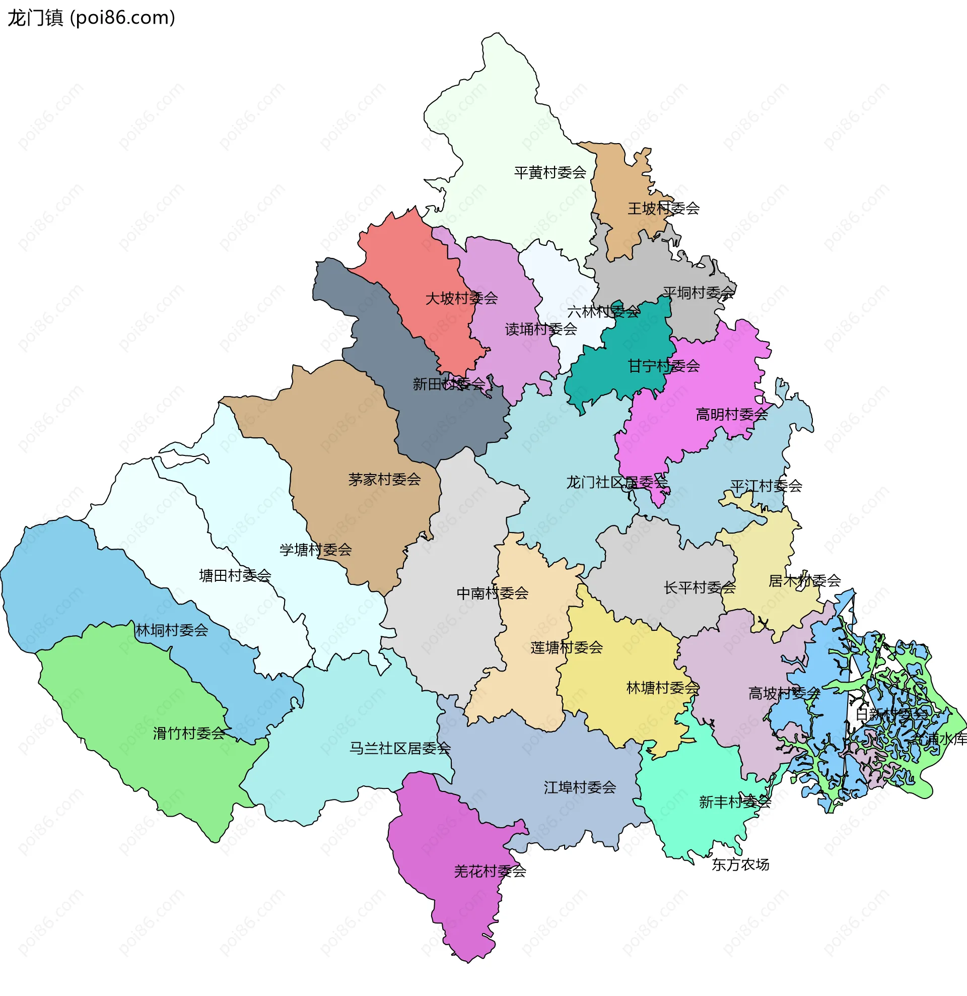 龙门镇边界地图(五级行政区划)