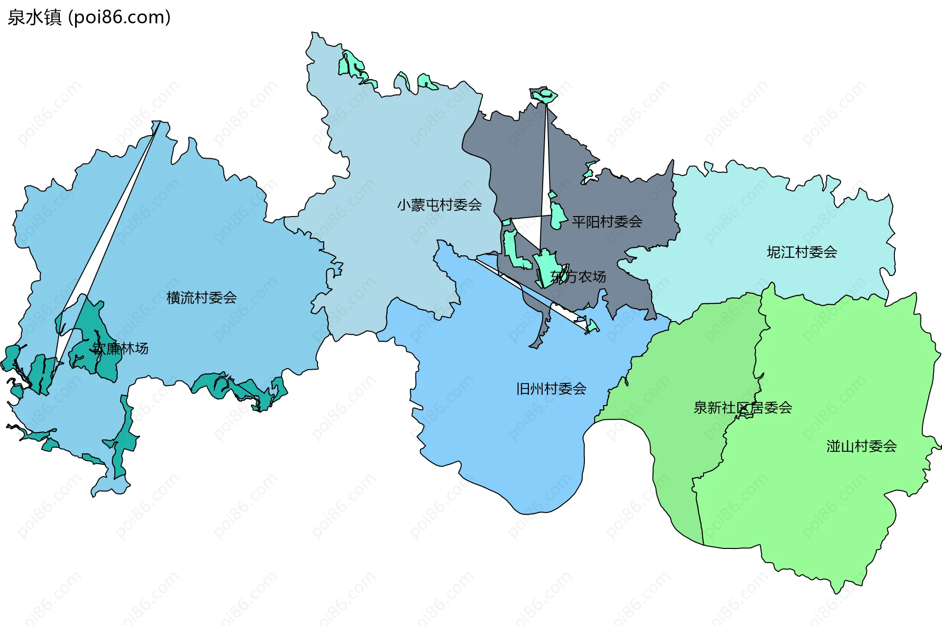 泉水镇边界地图(五级行政区划)