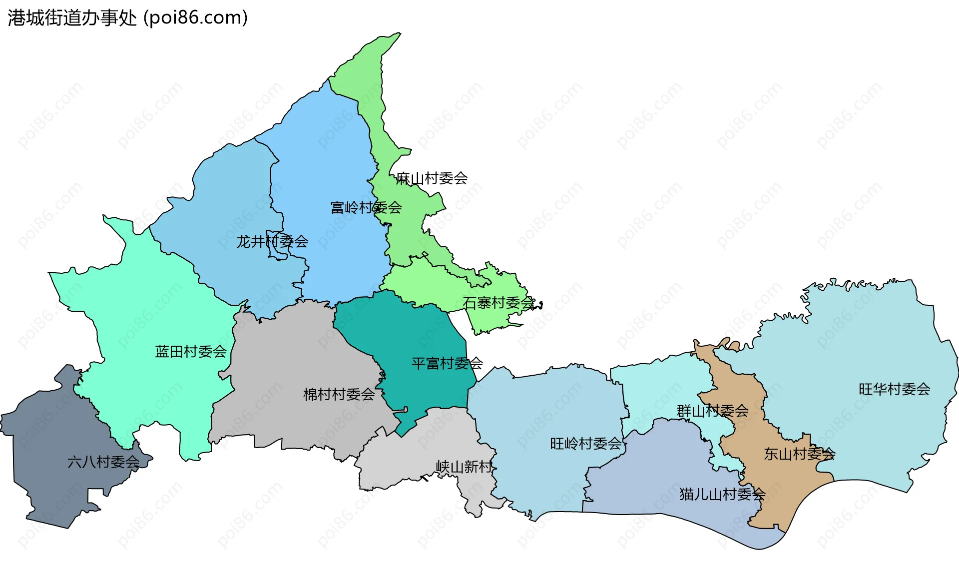 港城街道办事处边界地图(五级行政区划)