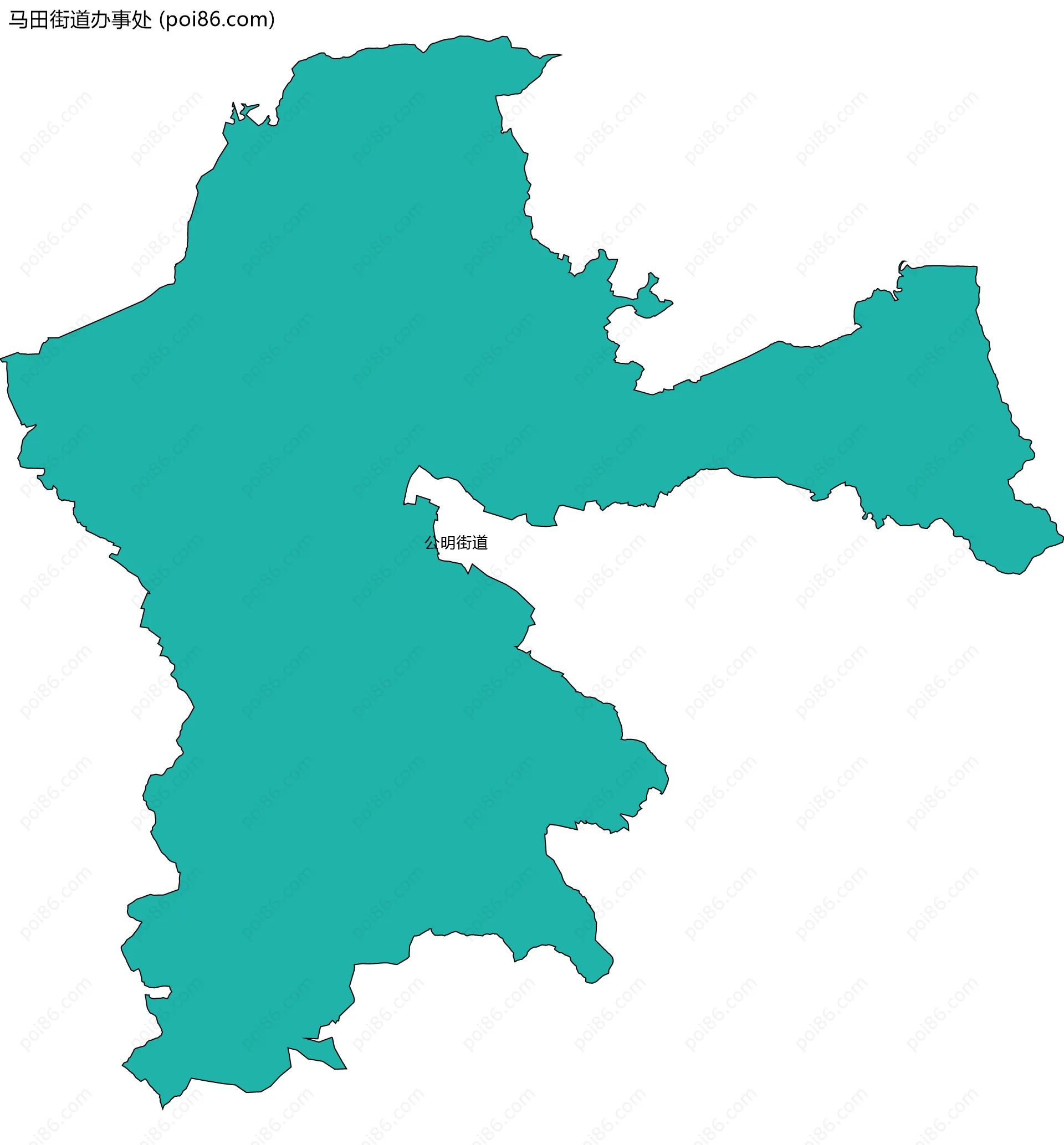 马田街道办事处边界地图(五级行政区划)