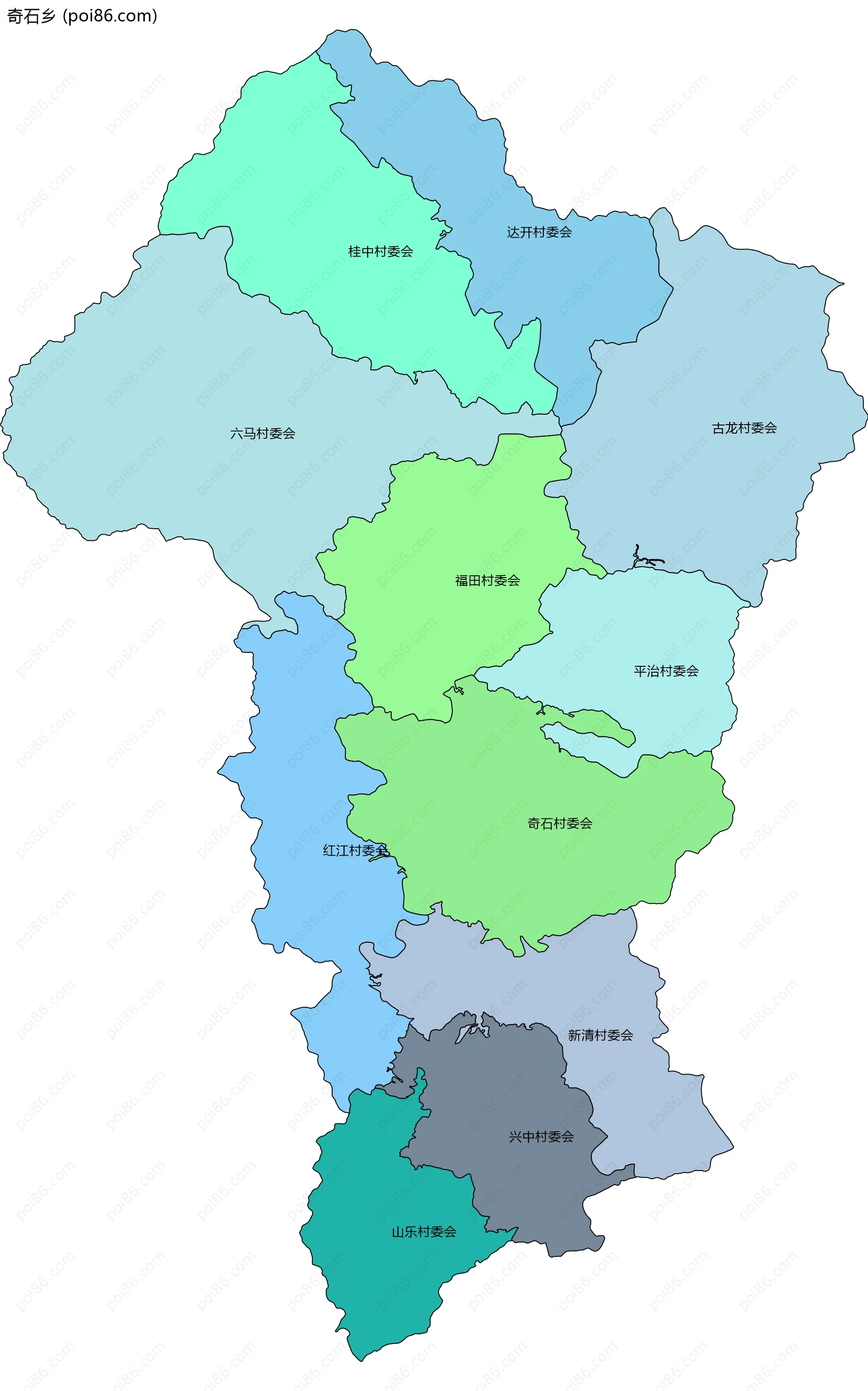 奇石乡边界地图(五级行政区划)