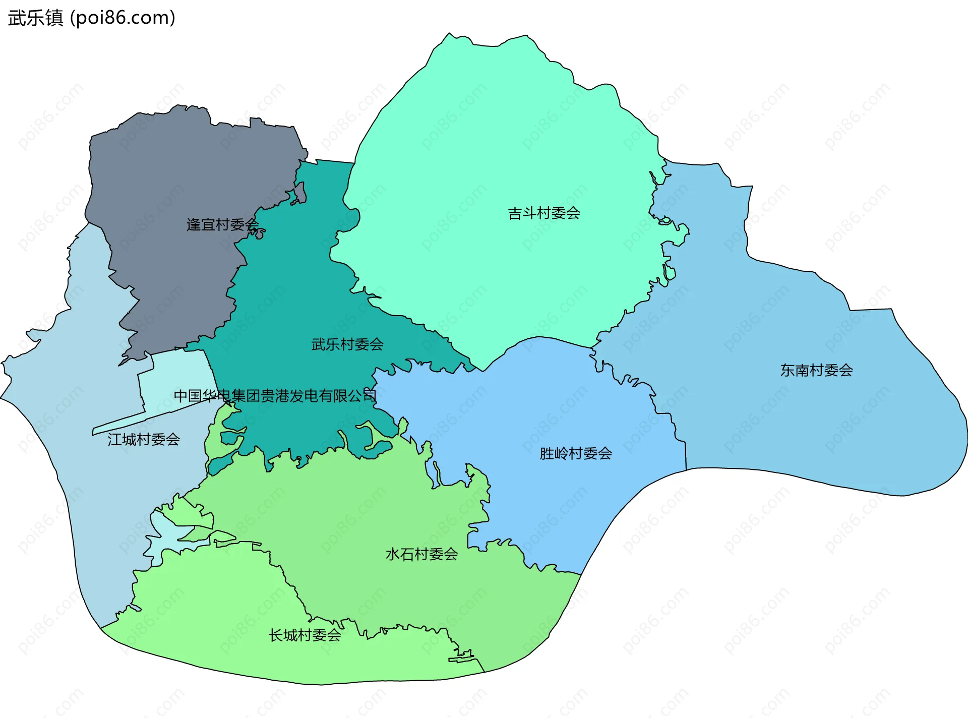 武乐镇边界地图(五级行政区划)