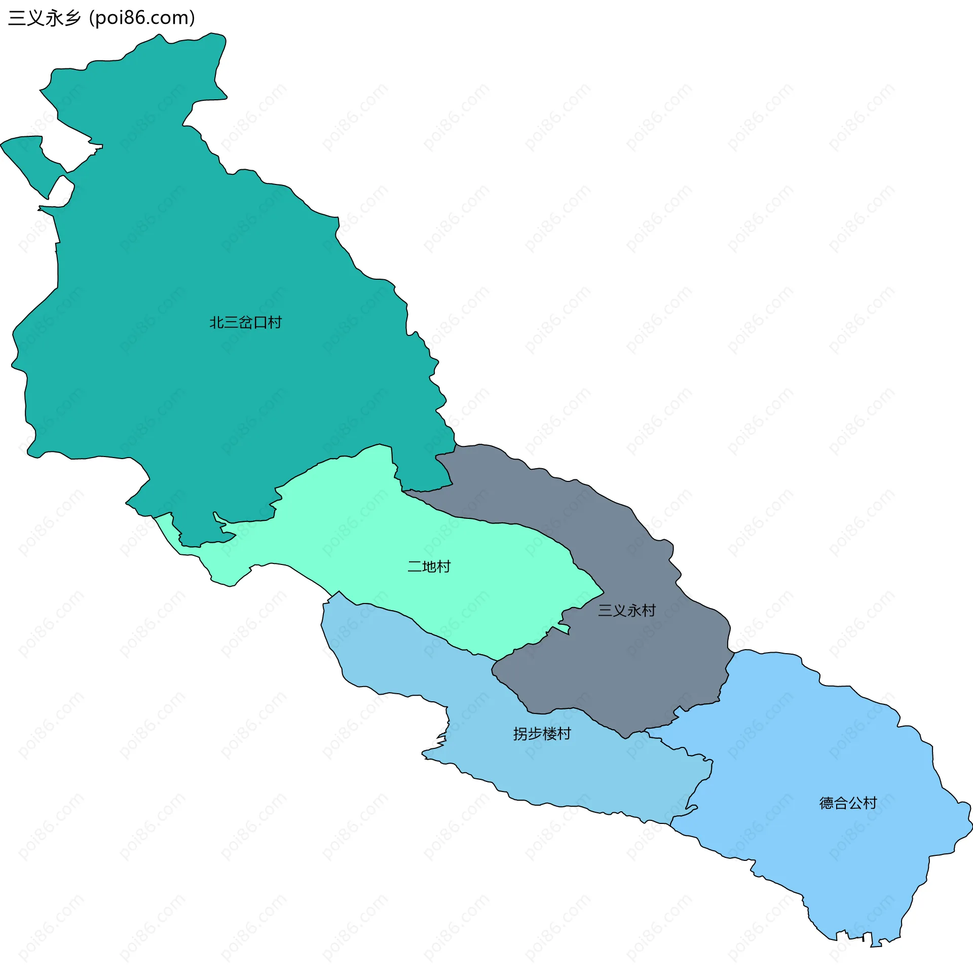 三义永乡边界地图(五级行政区划)