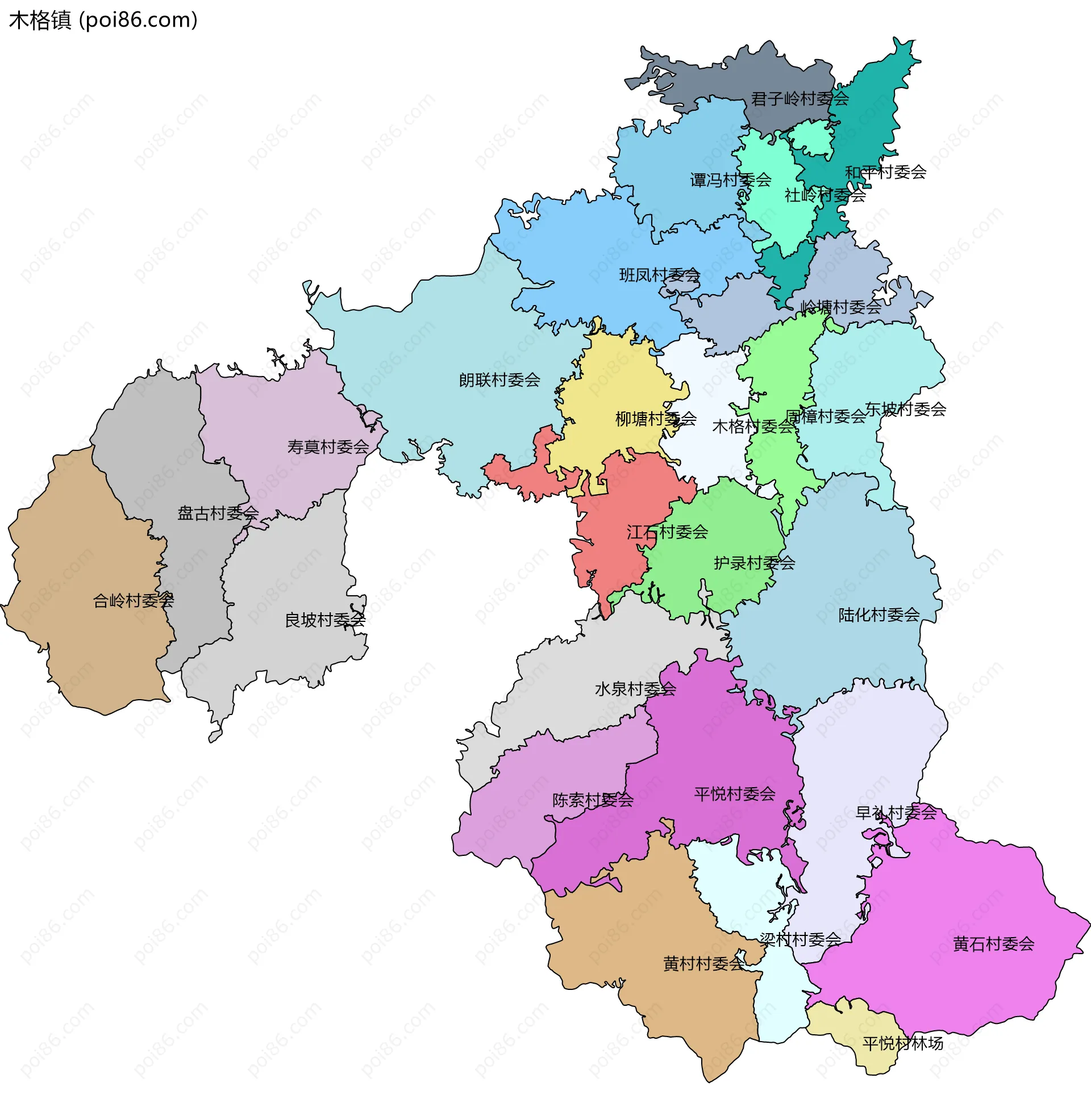 木格镇边界地图(五级行政区划)