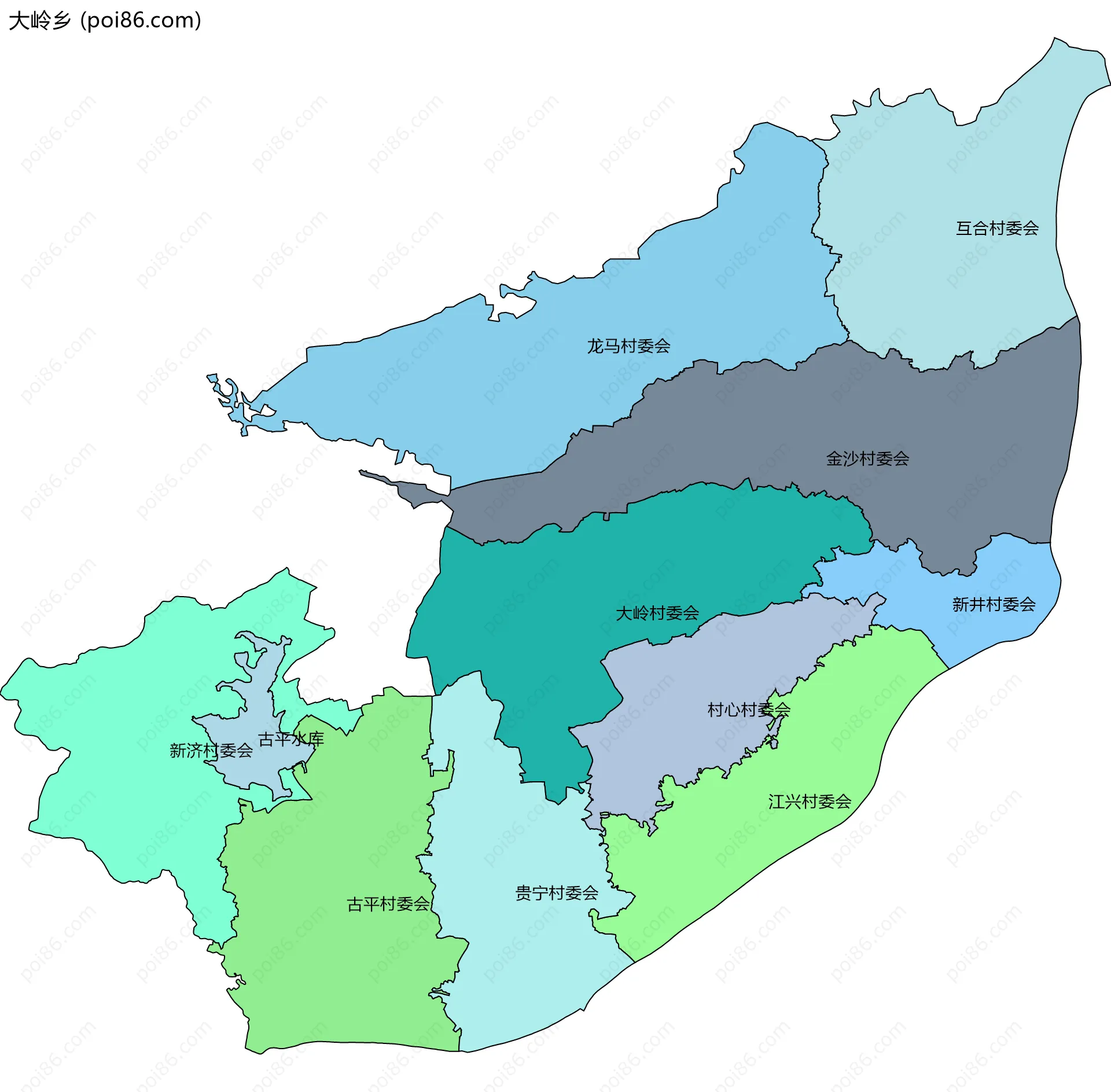 大岭乡边界地图(五级行政区划)