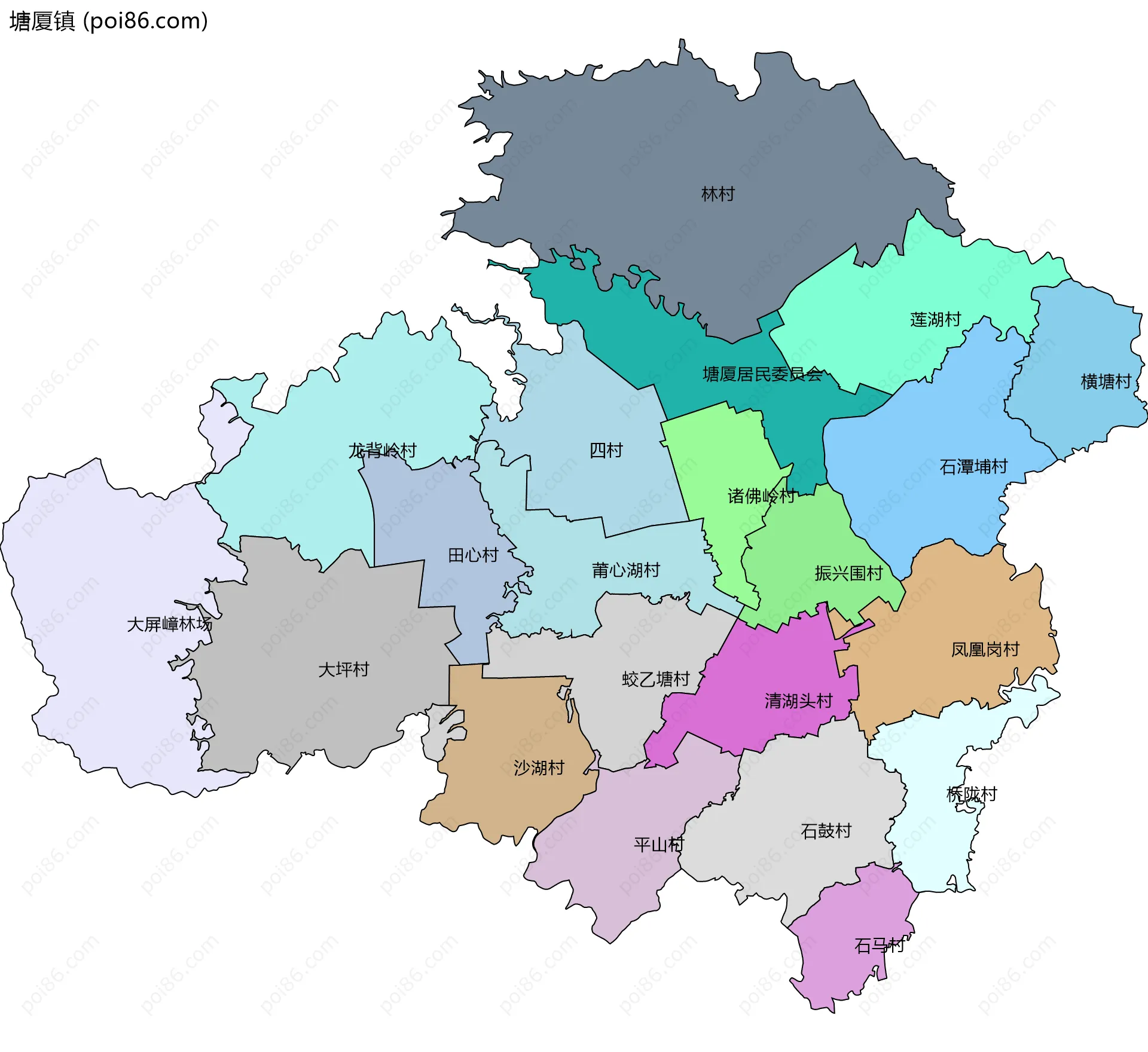 塘厦镇边界地图(五级行政区划)