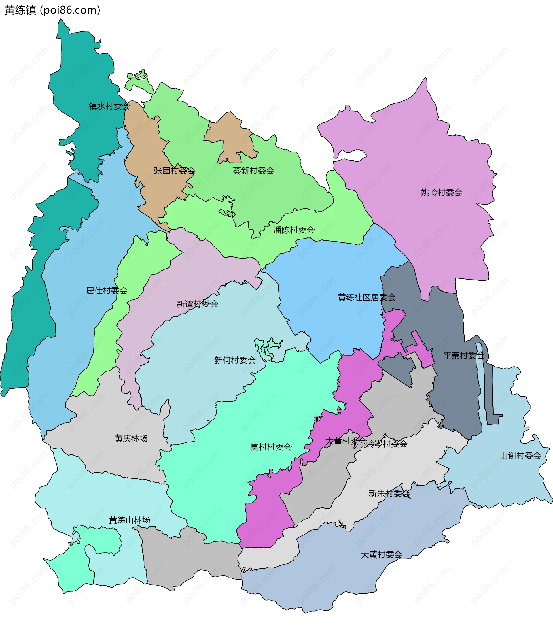 黄练镇边界地图(五级行政区划)