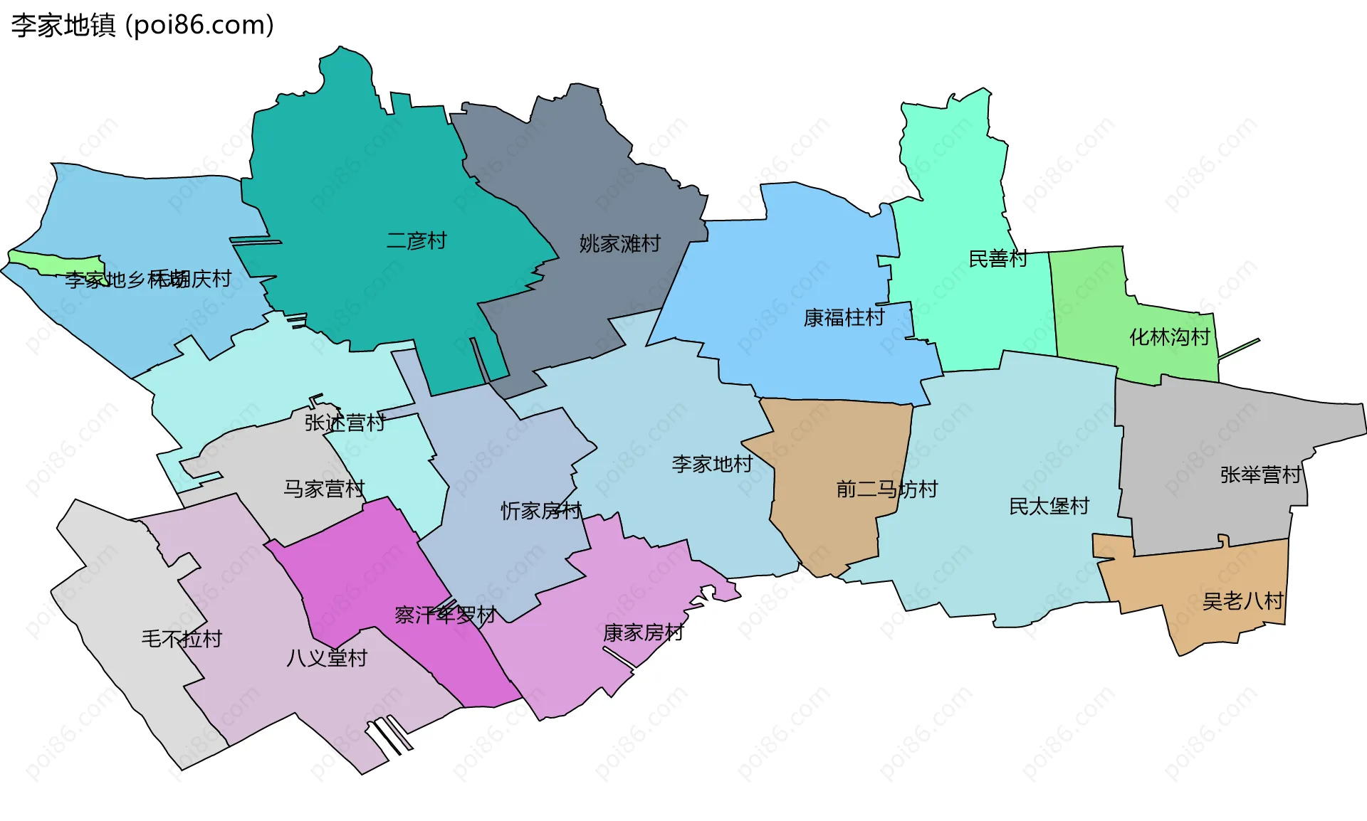 李家地镇边界地图(五级行政区划)