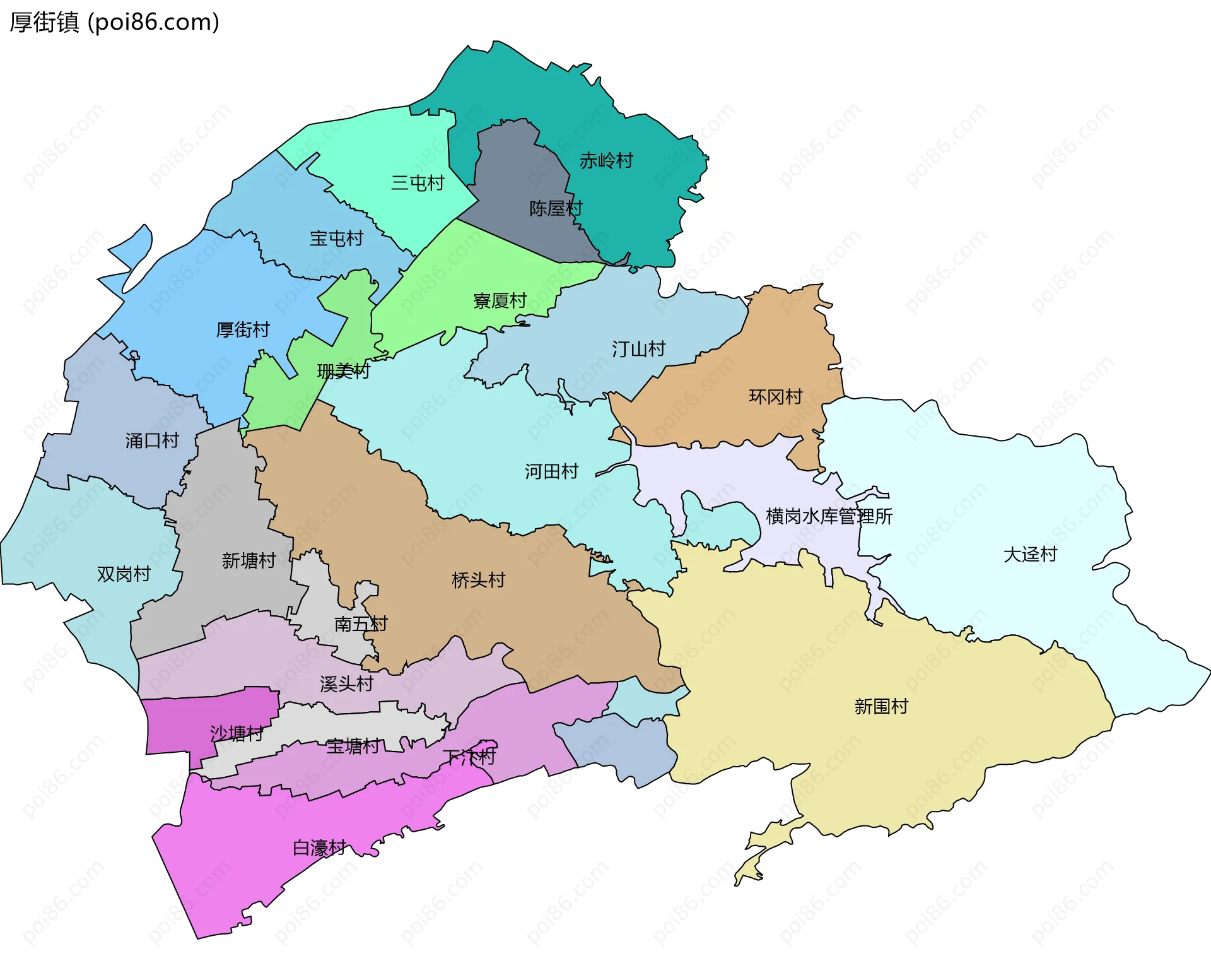 厚街镇边界地图(五级行政区划)