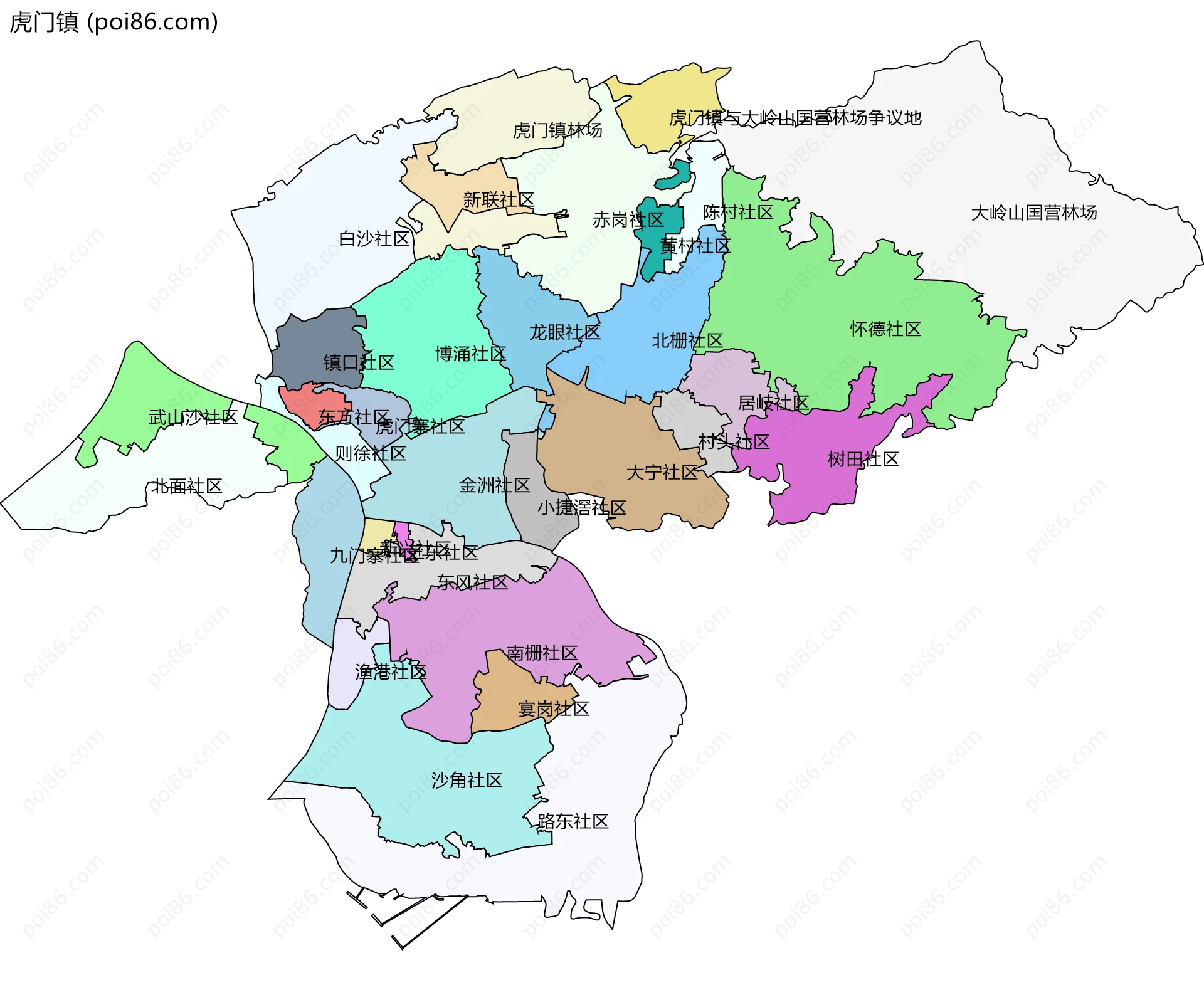 虎门镇边界地图(五级行政区划)