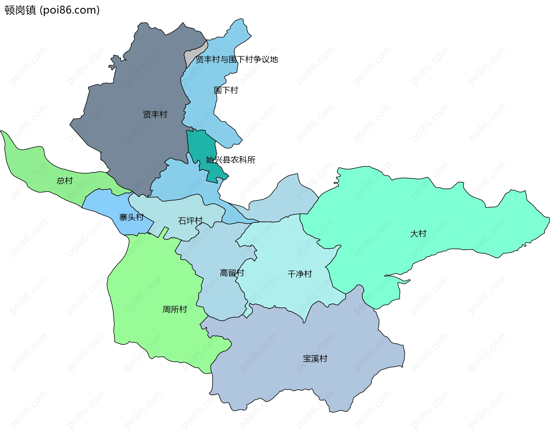 顿岗镇边界地图(五级行政区划)