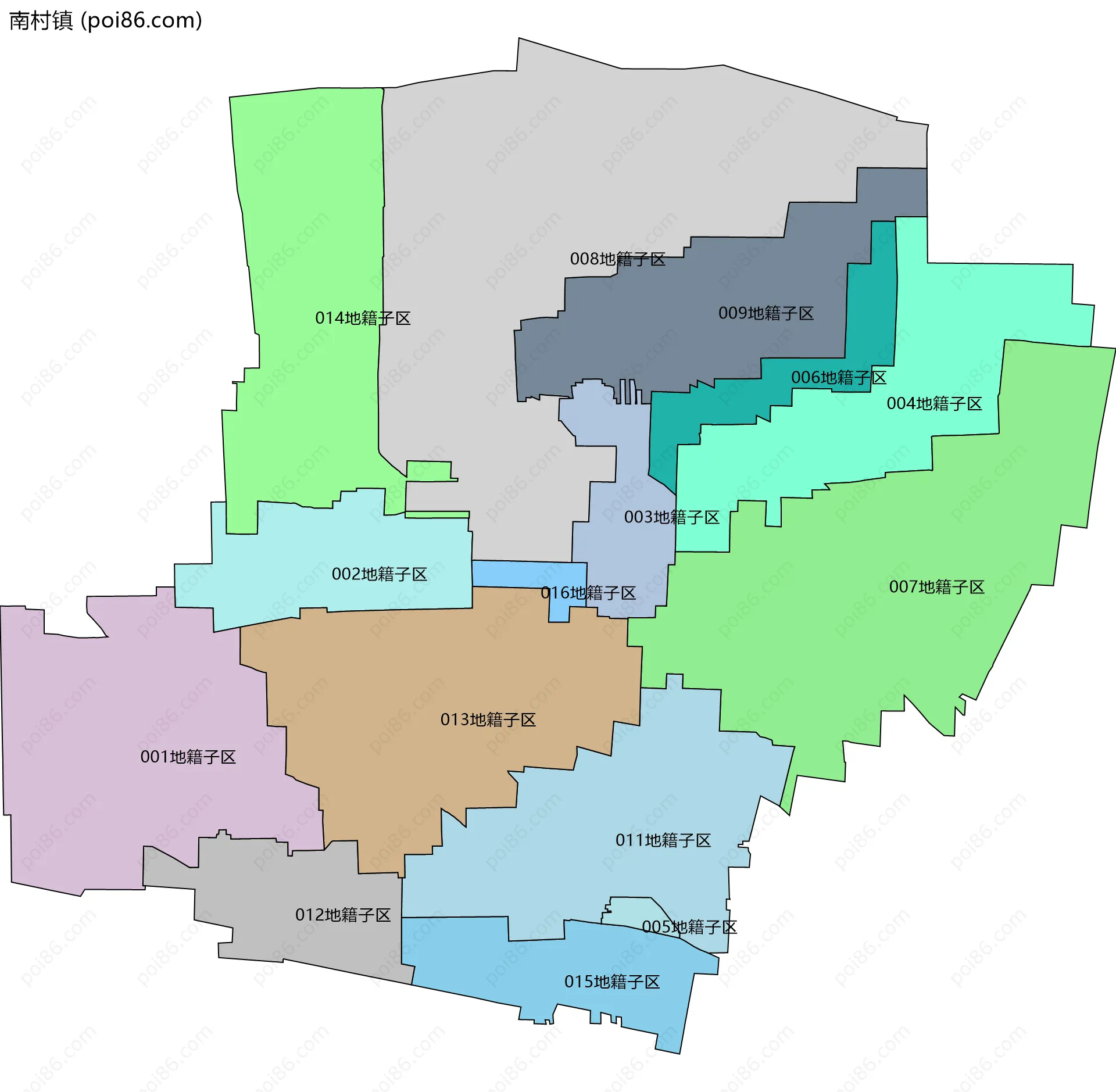 南村镇边界地图(五级行政区划)