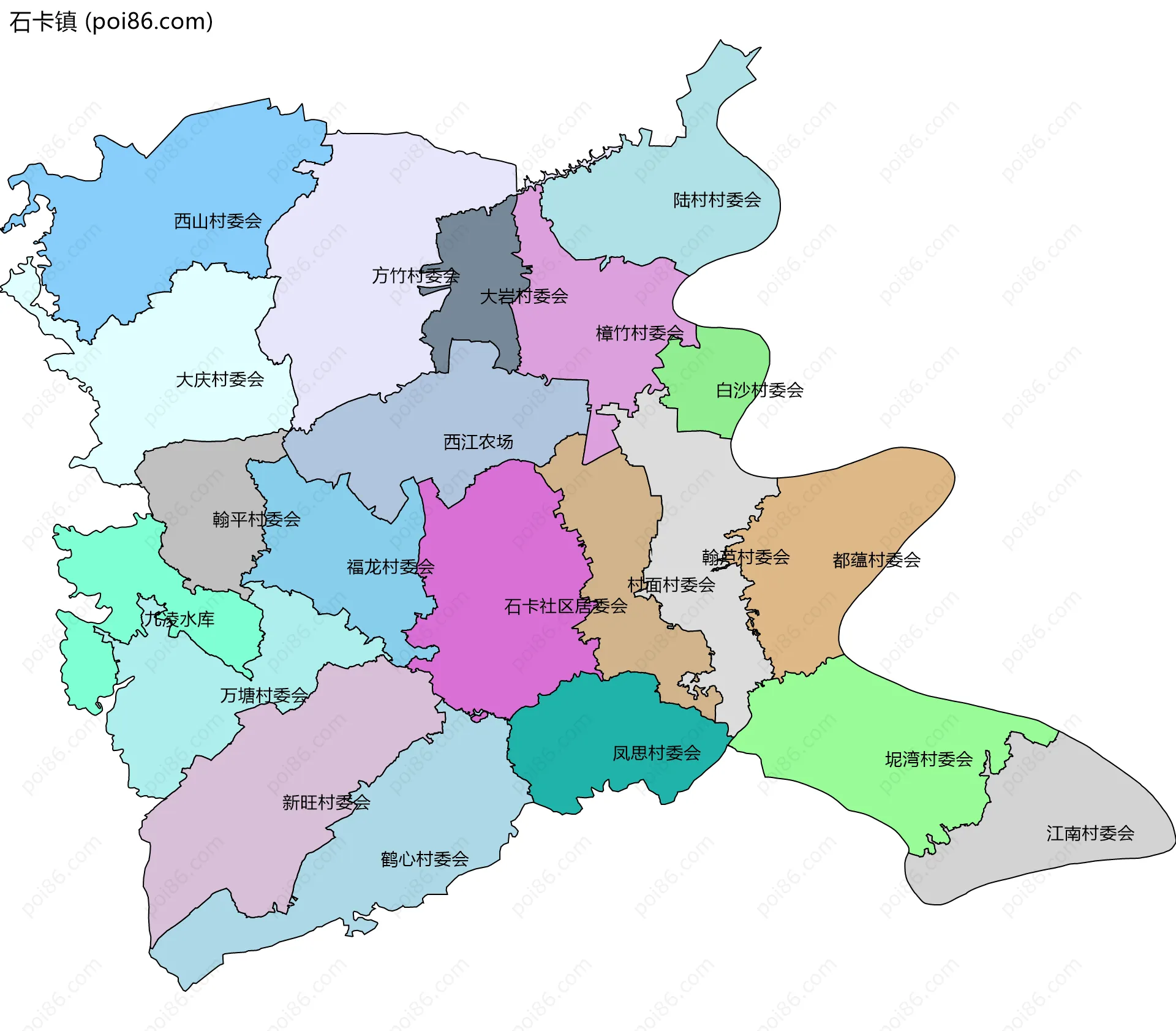 石卡镇边界地图(五级行政区划)