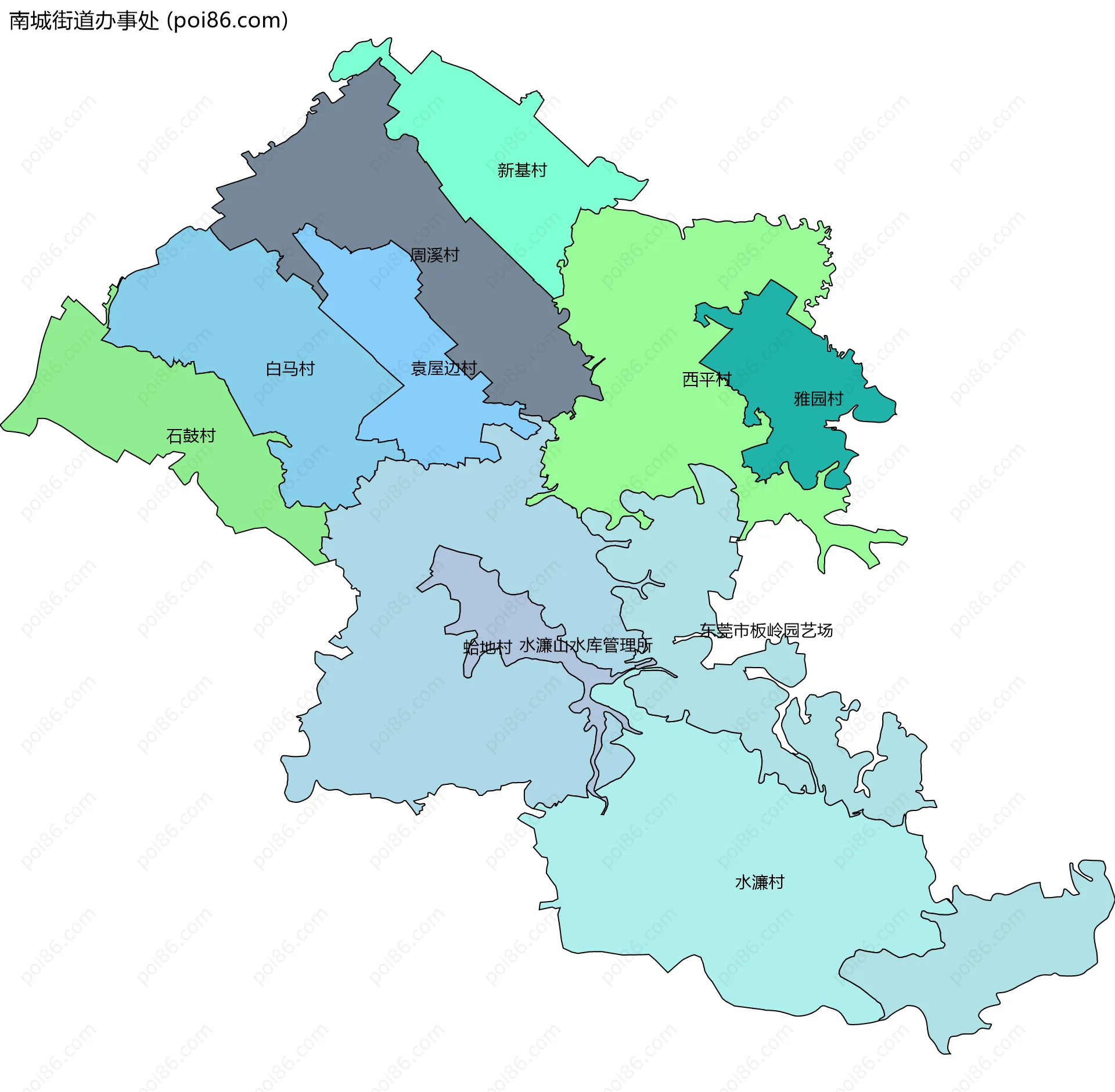 南城街道办事处边界地图(五级行政区划)