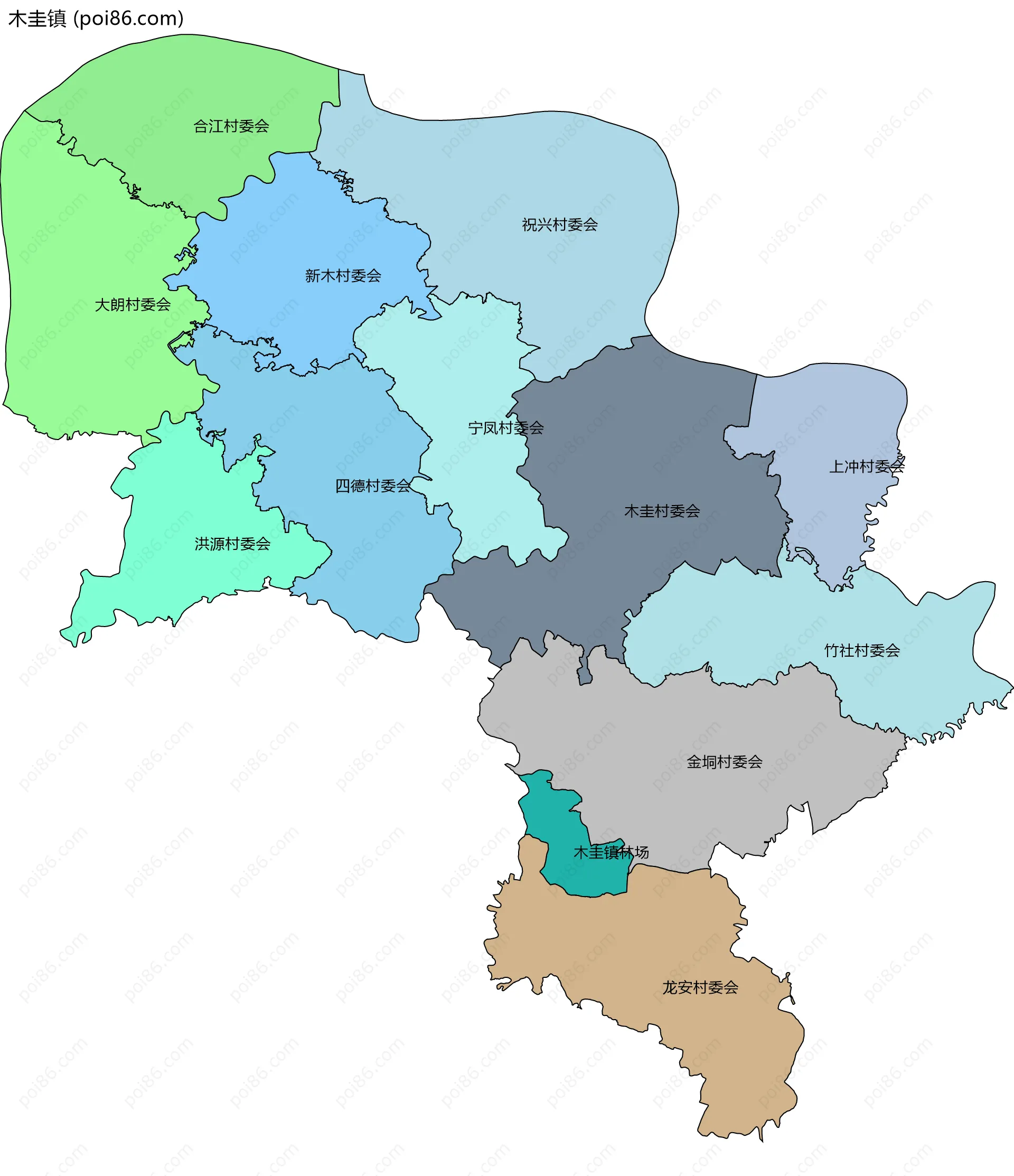 木圭镇边界地图(五级行政区划)