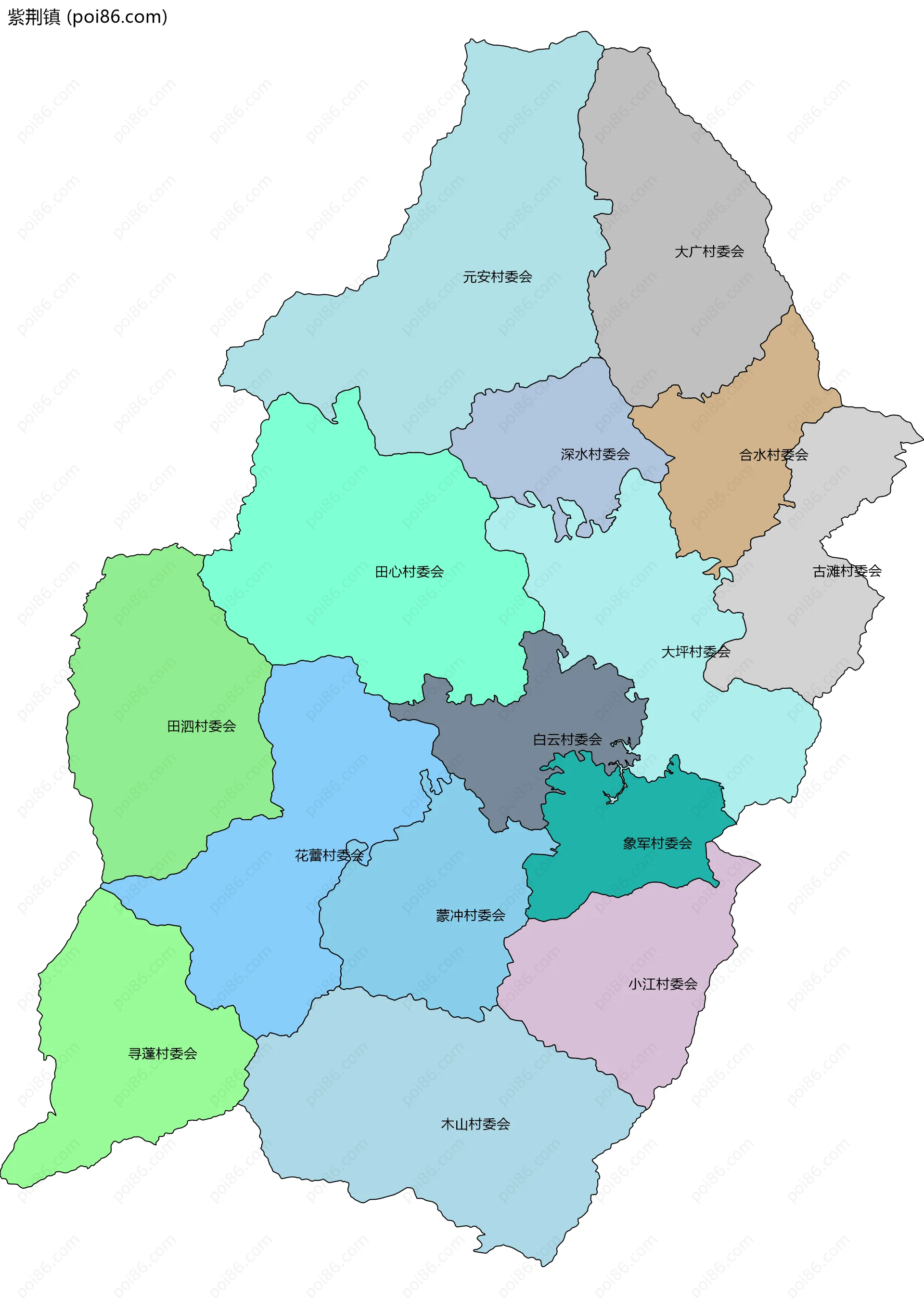 紫荆镇边界地图(五级行政区划)