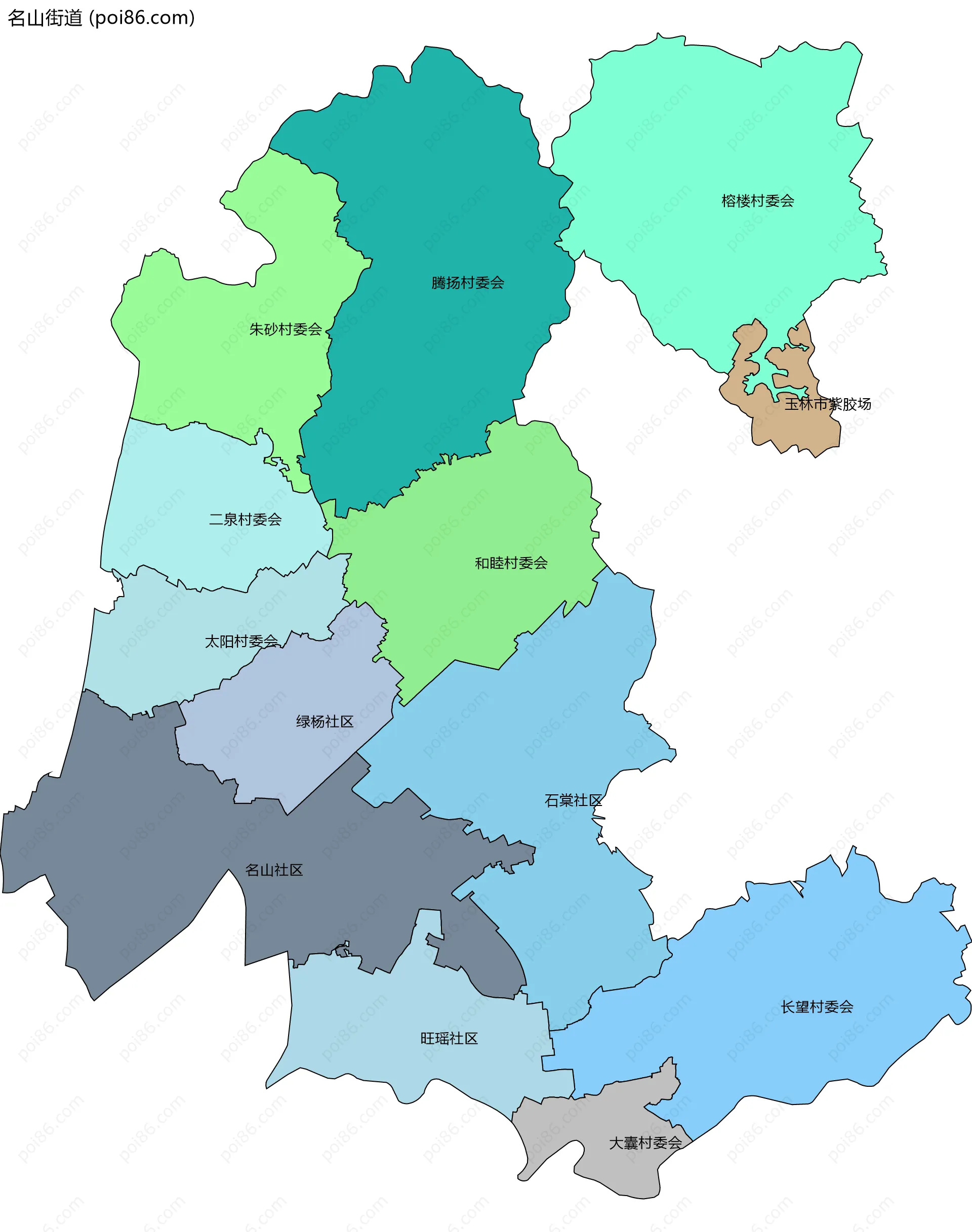 名山街道边界地图(五级行政区划)