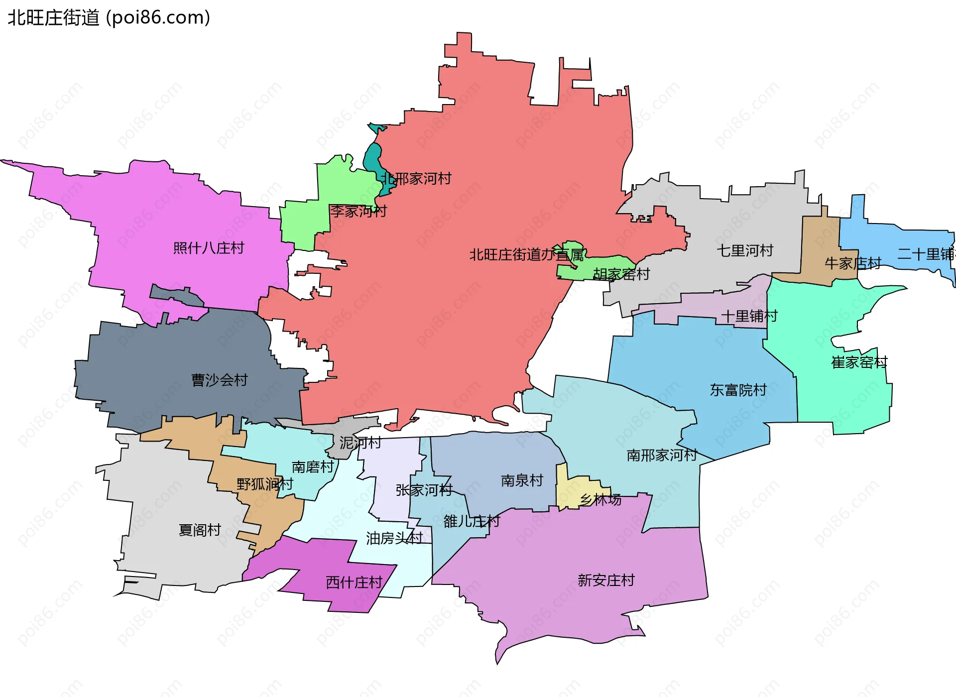 北旺庄街道边界地图(五级行政区划)