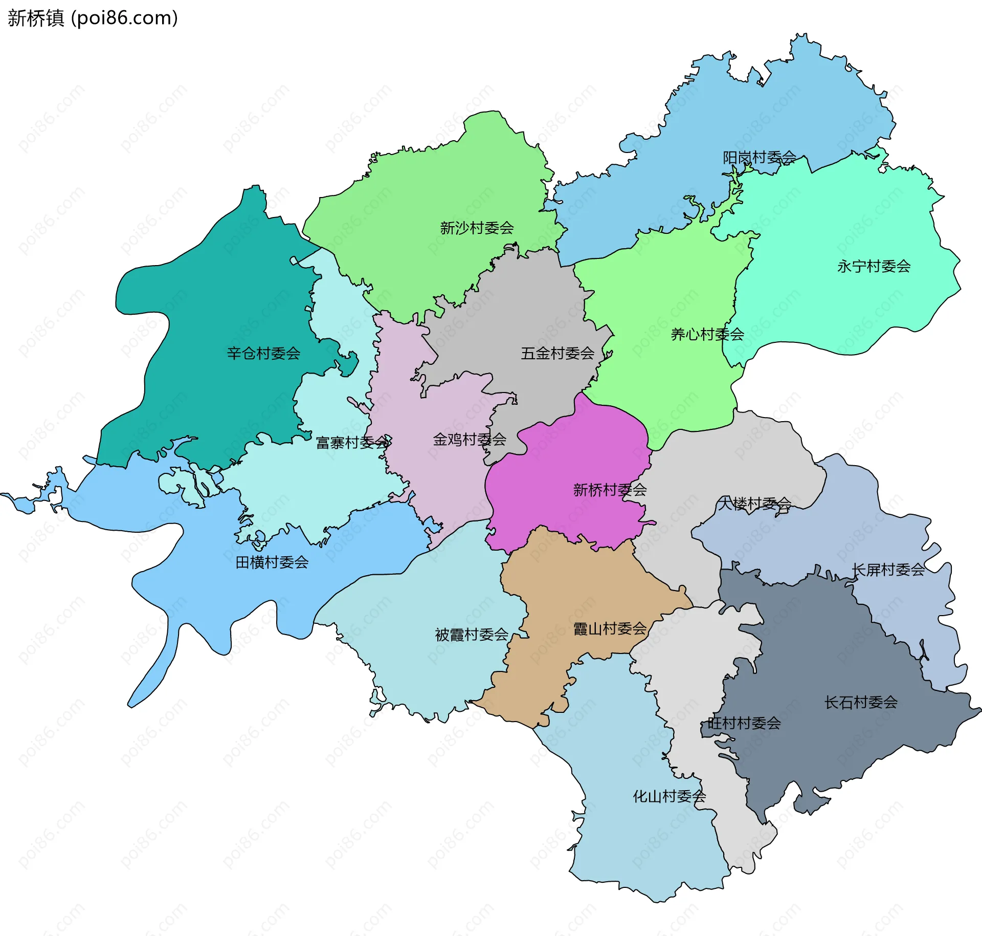 新桥镇边界地图(五级行政区划)