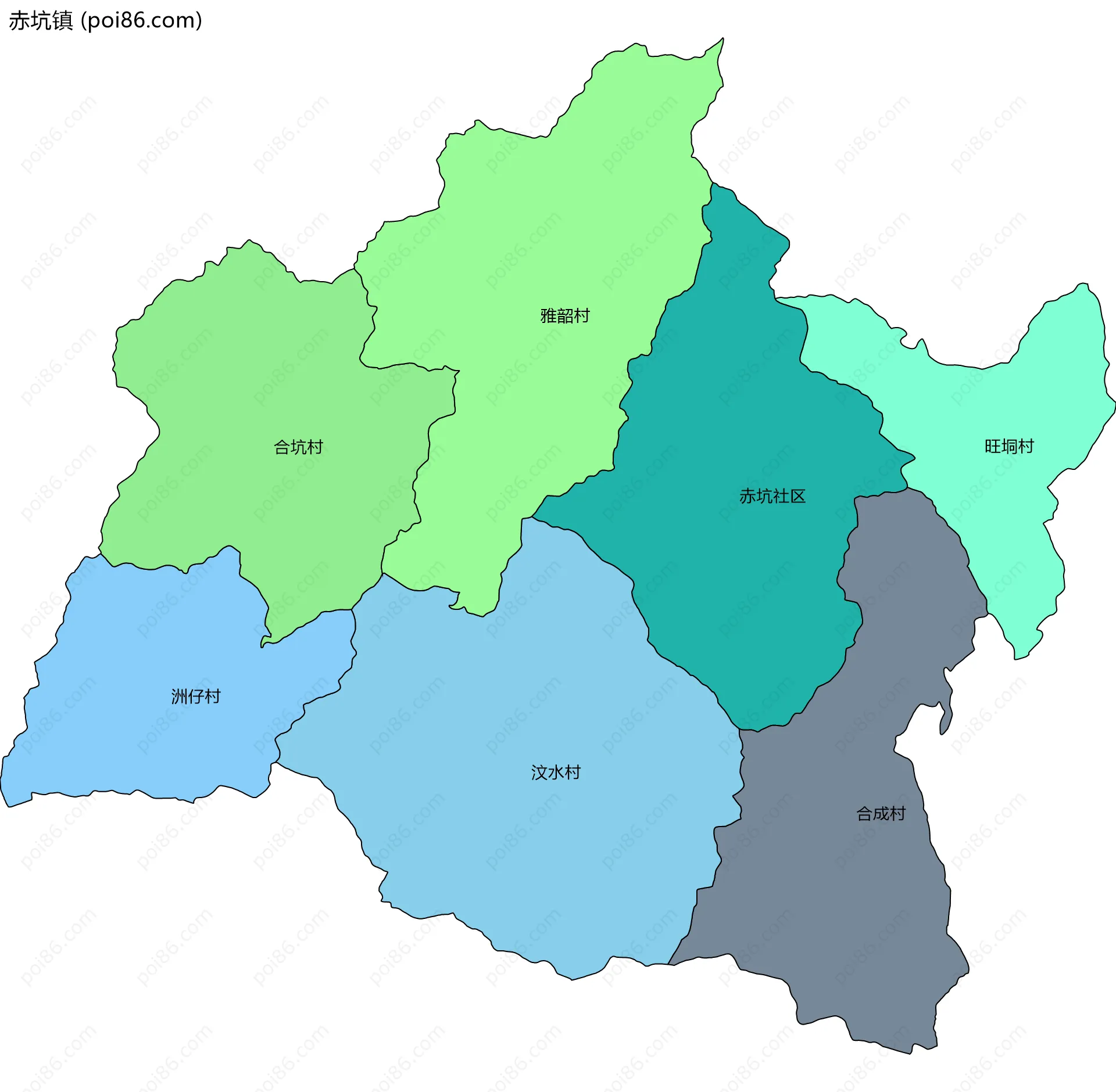赤坑镇边界地图(五级行政区划)