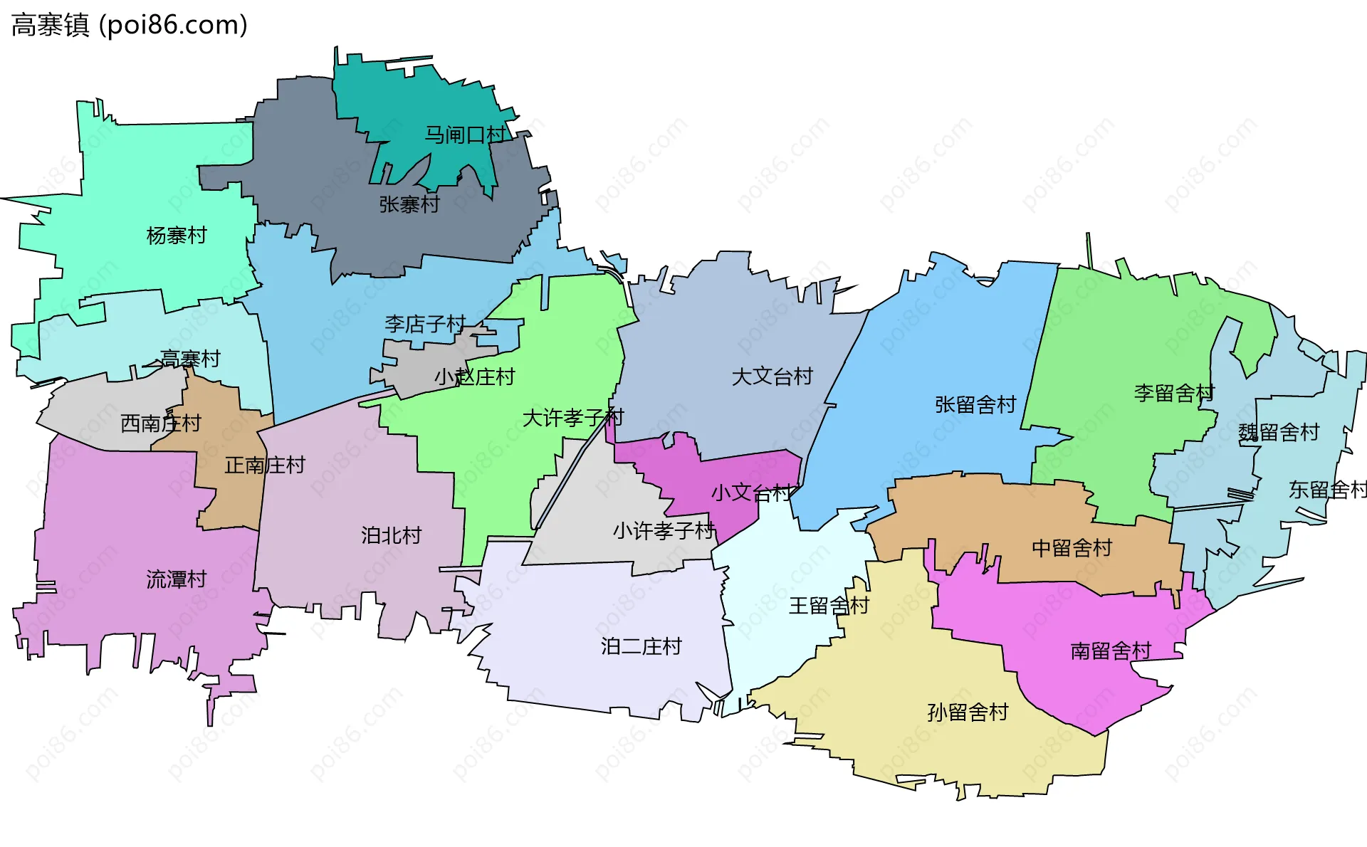 高寨镇边界地图(五级行政区划)