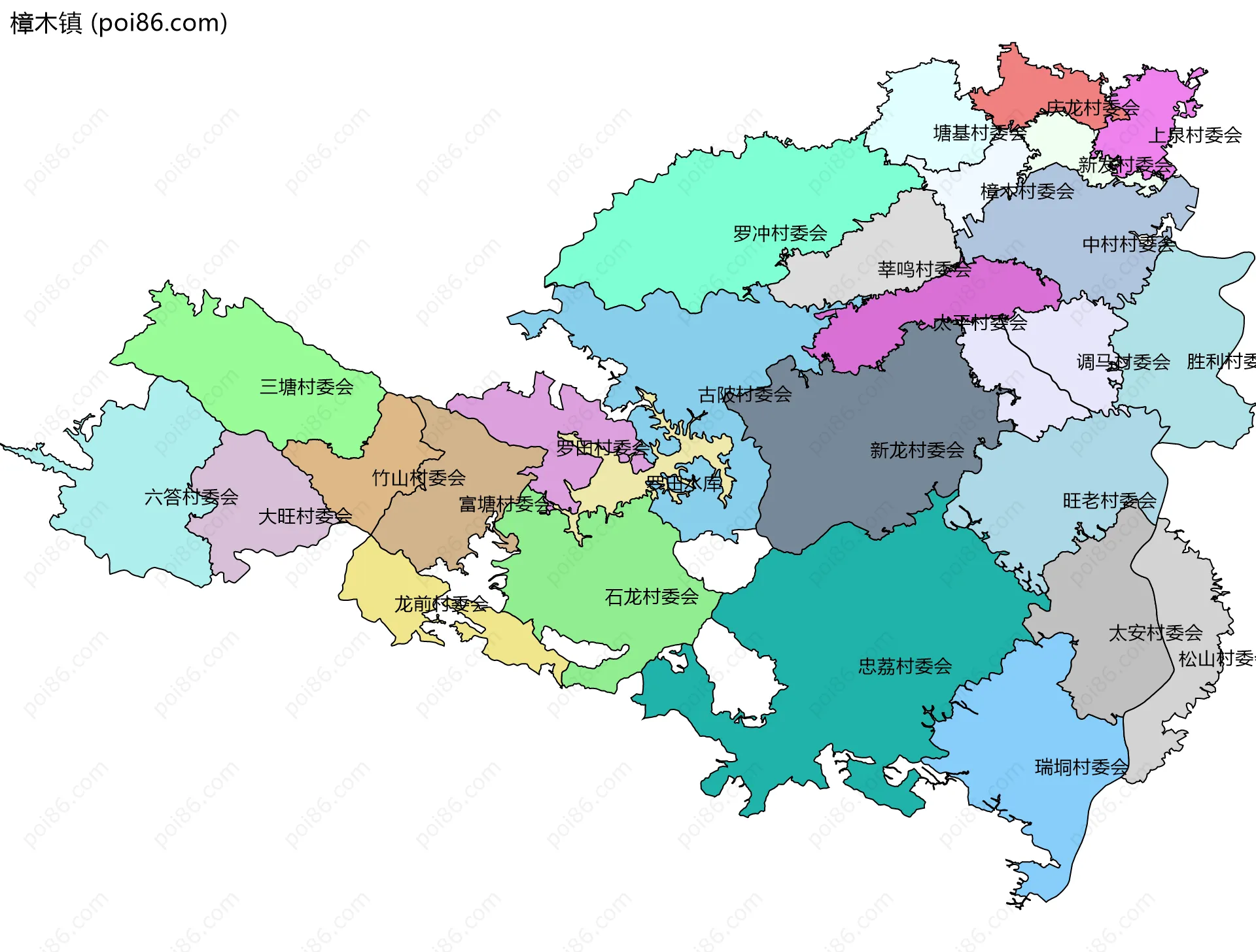 樟木镇边界地图(五级行政区划)