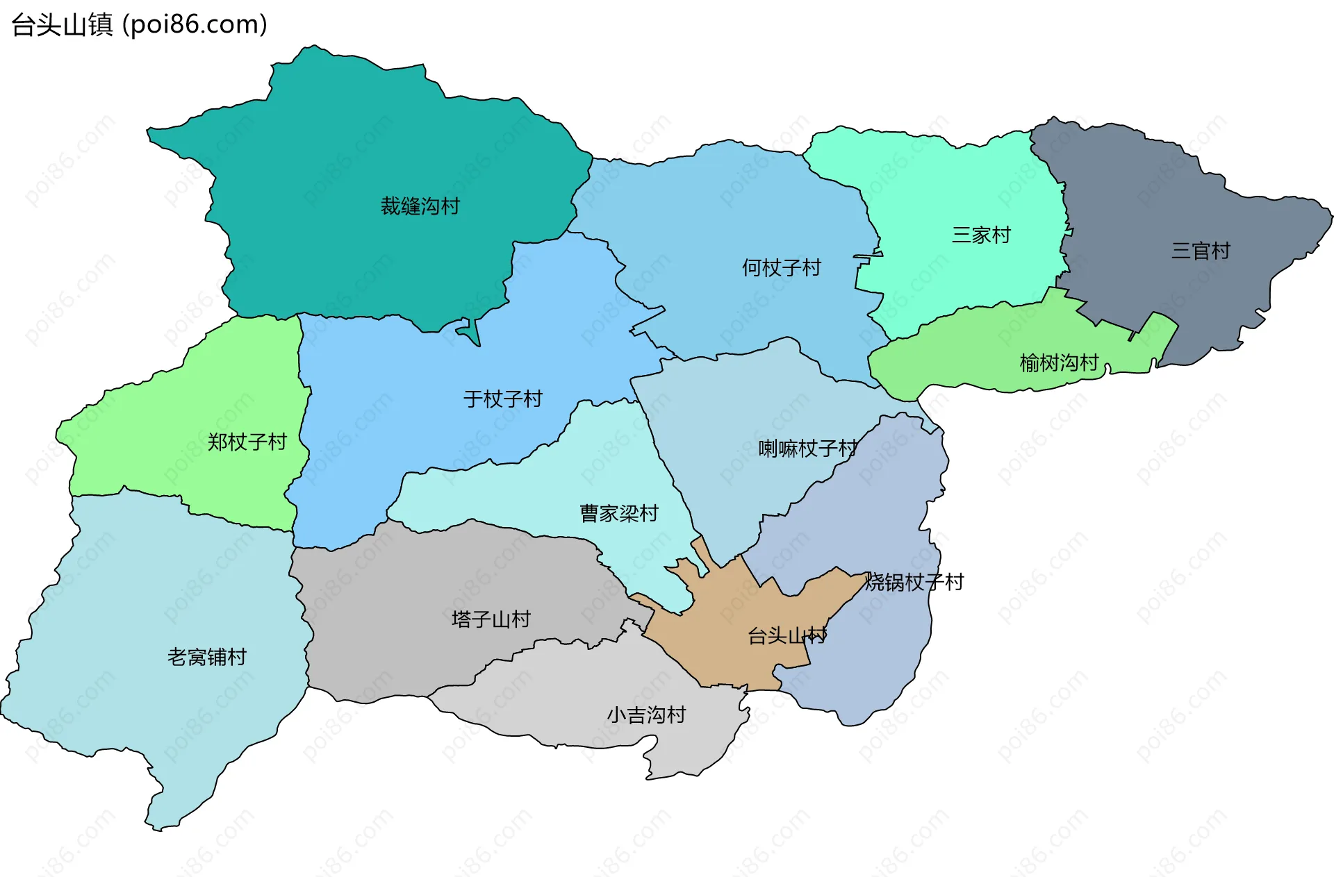 台头山镇边界地图(五级行政区划)
